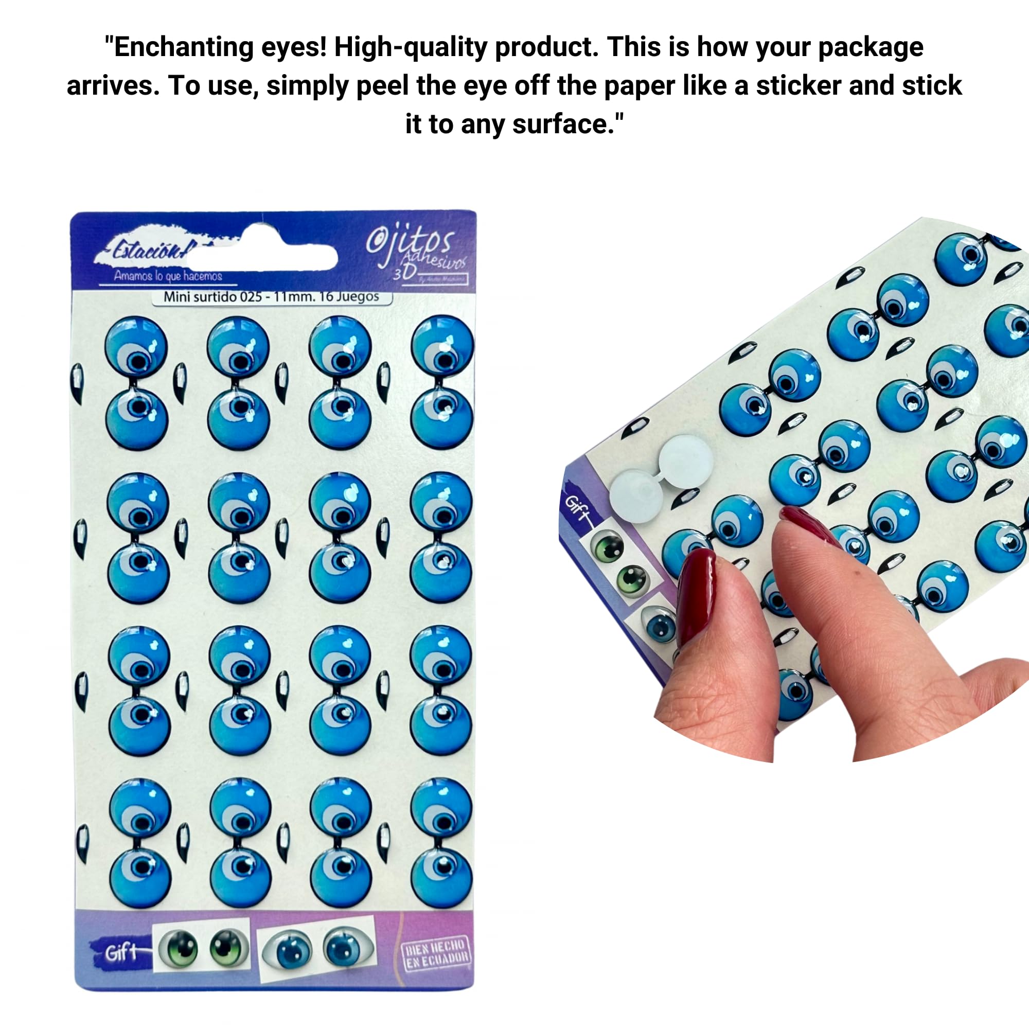 MS25-11: 3D Resin Wiggle Eyes – 48 Pcs (16 Sets), 11mm – Blue, Sad Look – Self-Adhesive for Clay, Cold Porcelain, Polymer Clay, Felt, Fabric, Amigurumi, Scrapbooking, Sculptures, DIY Fantasy Crafts