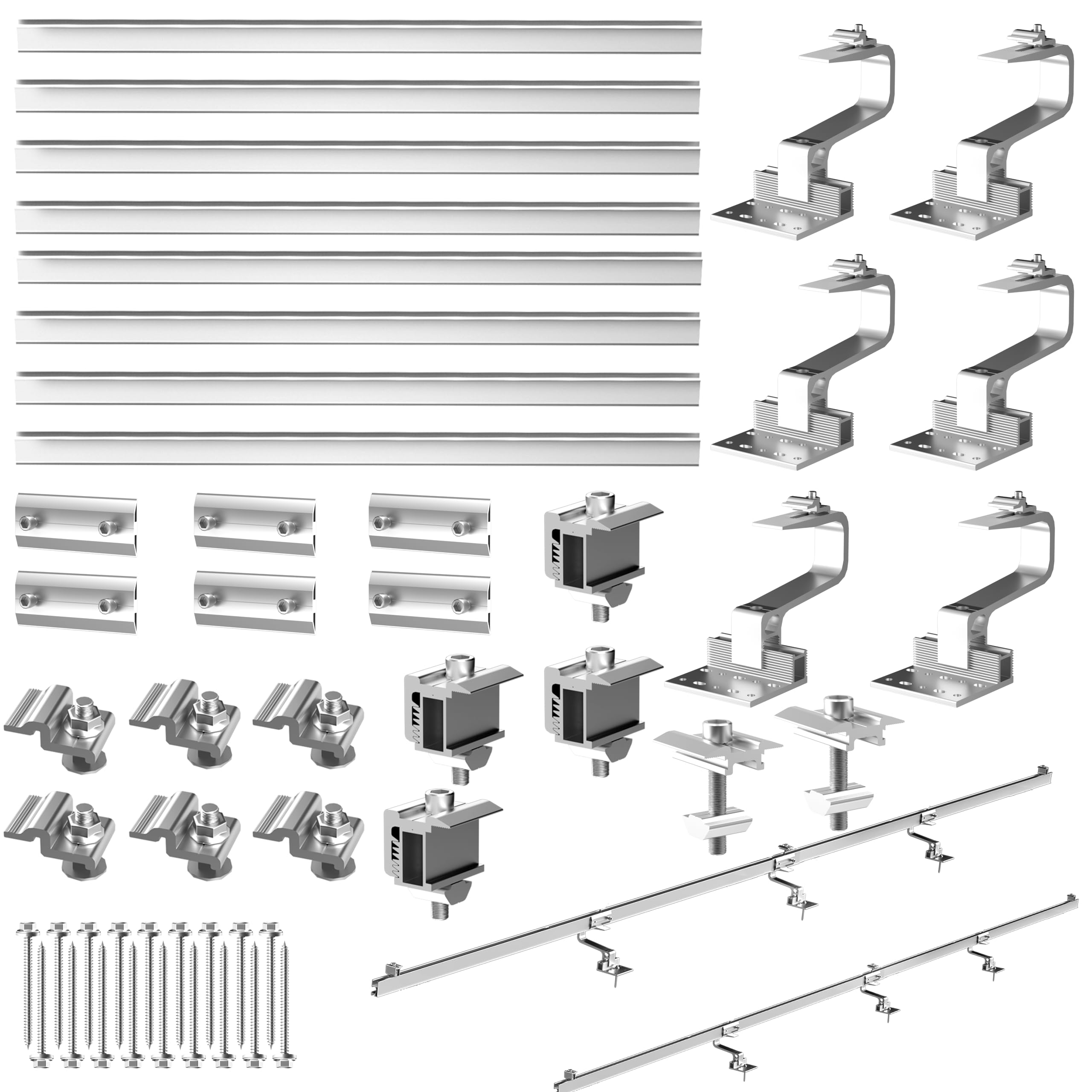 Lot de 2 supports de toit pour panneaux solaires, support solaire pour toit en tuiles, crochets de toit – Avec profil solaire en aluminium, kit de montage réglable, jusqu'à 120 cm de largeur par