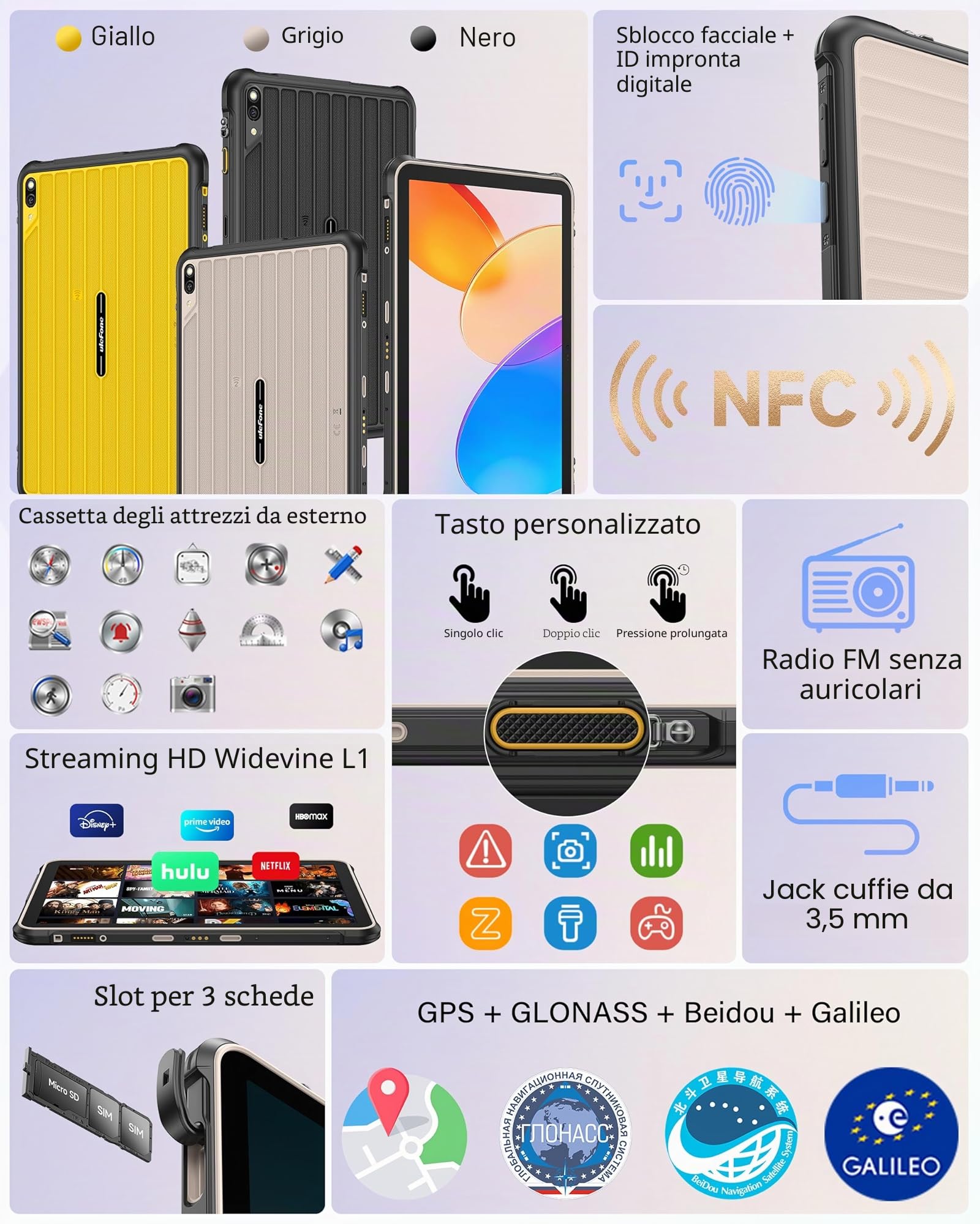 Ulefone RugKing Pad 2 Pro(2026) Tablet Rugged Android 16, 16GB+256GB, 10200mAh Tablet Indistruttibile 10,1" Pollici 90Hz, Dual 4G LTE + eSIM, IP68/IP69K, Fotocamera 48MP Tablet Robusto,NFC, GPS,Grigio