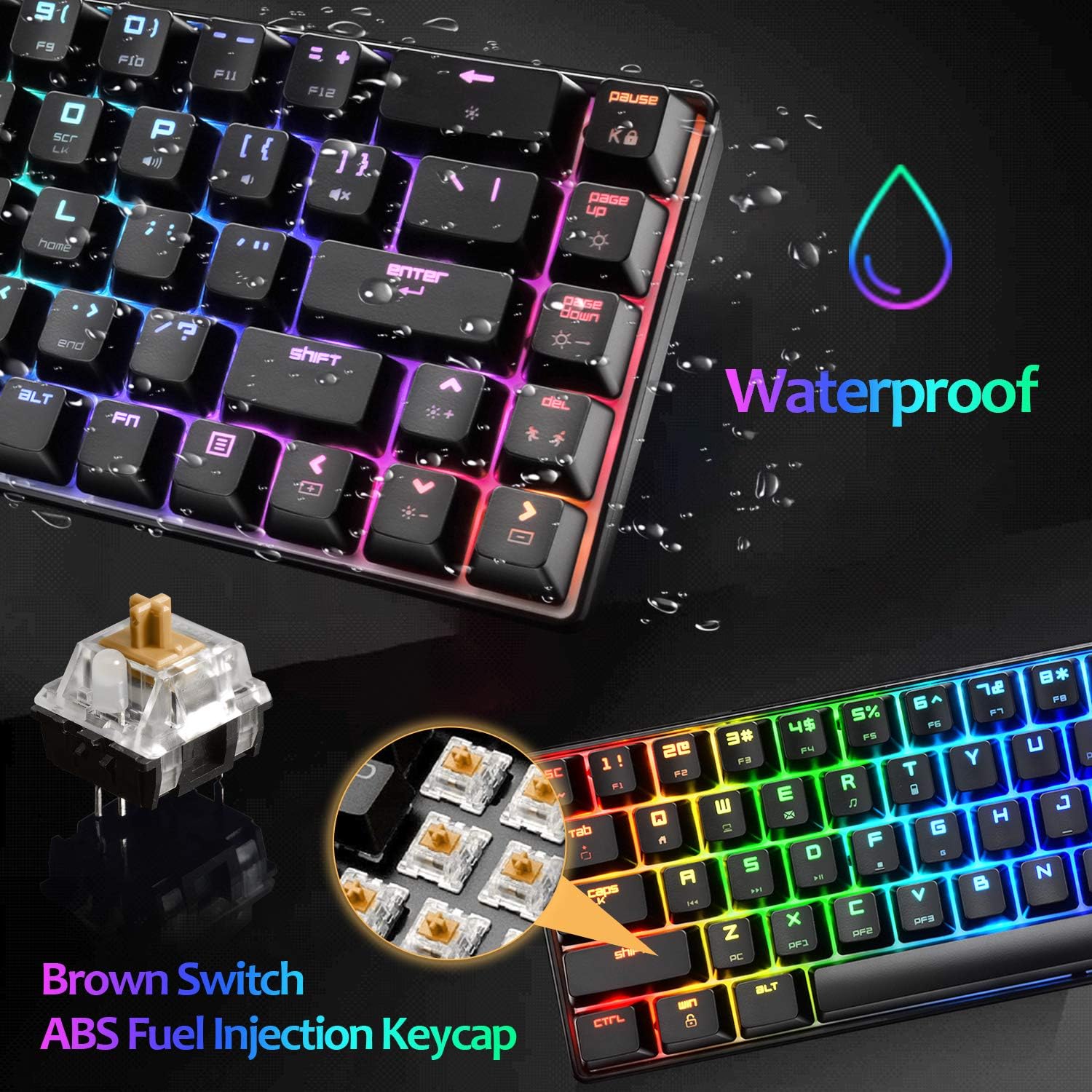 LexonElec Mechanical Gaming Keyboard 18 Chroma RGB Backlit Keyboard with Type C Brown Switches 68 Keys Anti-ghosting Wired Gaming Keyboard for PC/Mac Gamer, Typist, Tactile