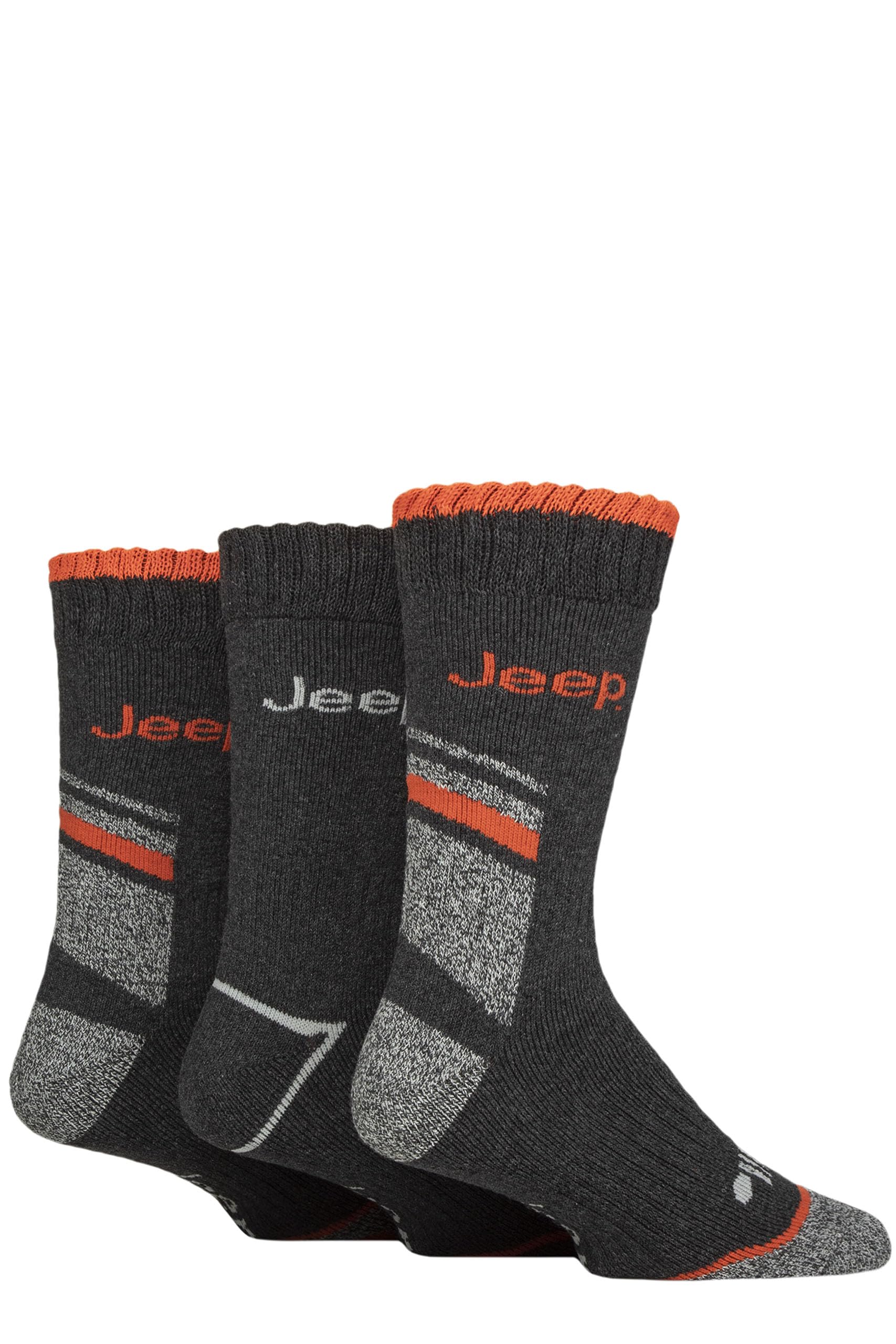 Jeep Men's Charcoal/Orange Workwear Boot Socks Pack Of 3 (Uk, Numeric, 6, 11, Regular, Regular, )