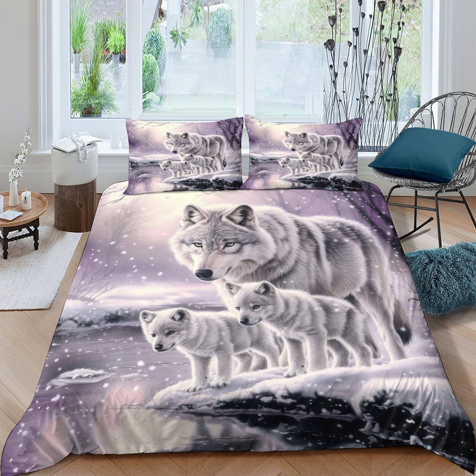 Ctjqhvkz Style-2 3D Printed Wolf Family Fitted Sheet Microfiber Soft Grey Bedroom Decor Bed Cover For Adults Teens Kids Single（135X200cm）