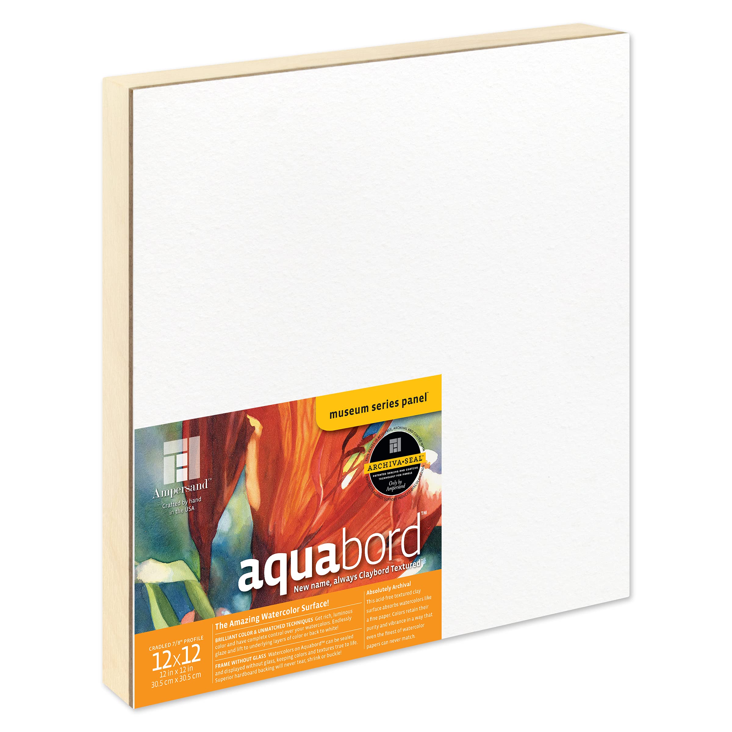 Ampersand Art Supply Watercolor Painting Panel: Museum Series Aquabord, 7/8 Inch Flat Profile, 12" x 12"