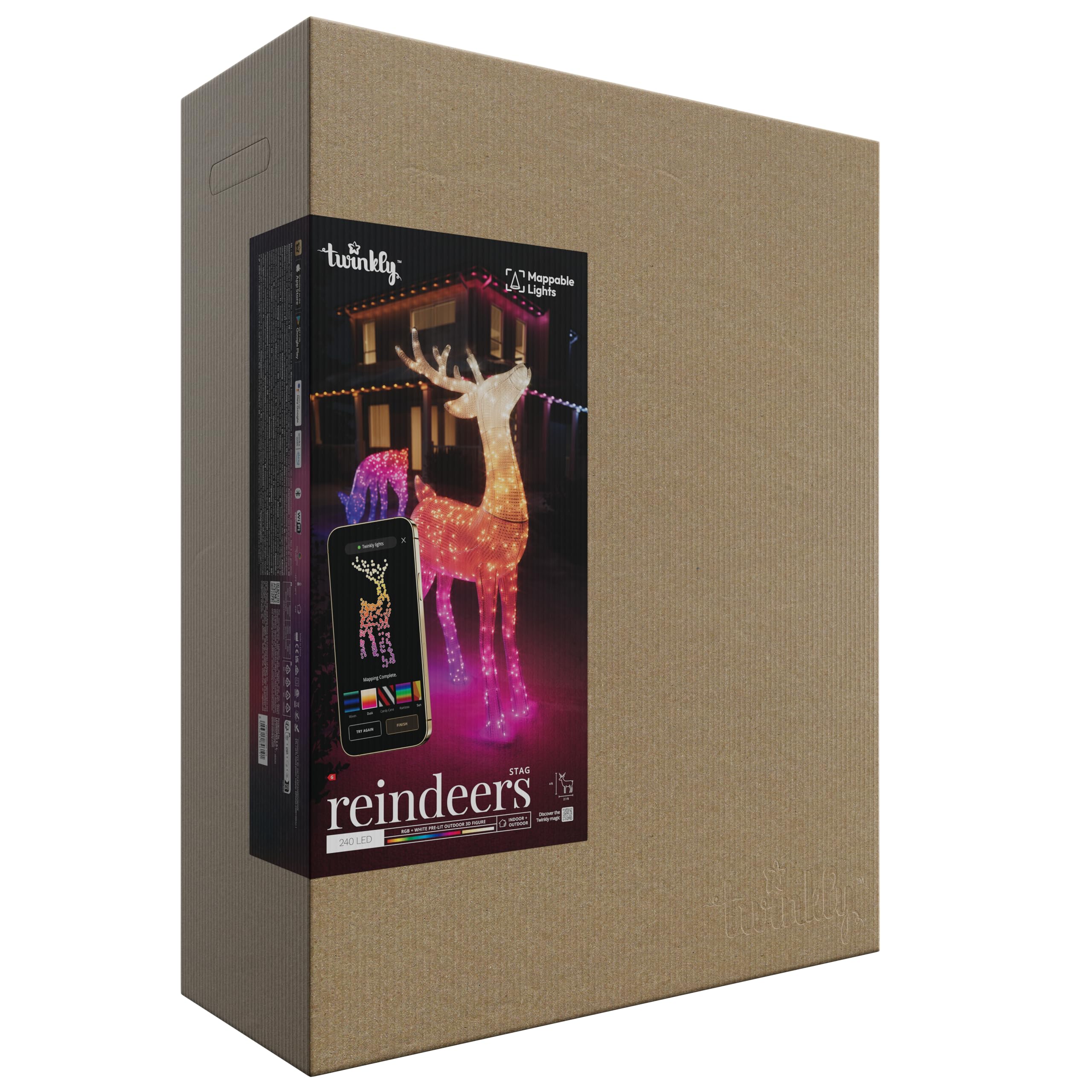 Twinkly Reindeers lampy LED w kształcie renifera do użytku na zewnątrz, 240 diod RGB i ciepłe białe światło, wysokość 125 cm, kompatybilne z Alexa i Google Home, IP44, sterowanie aplikacją