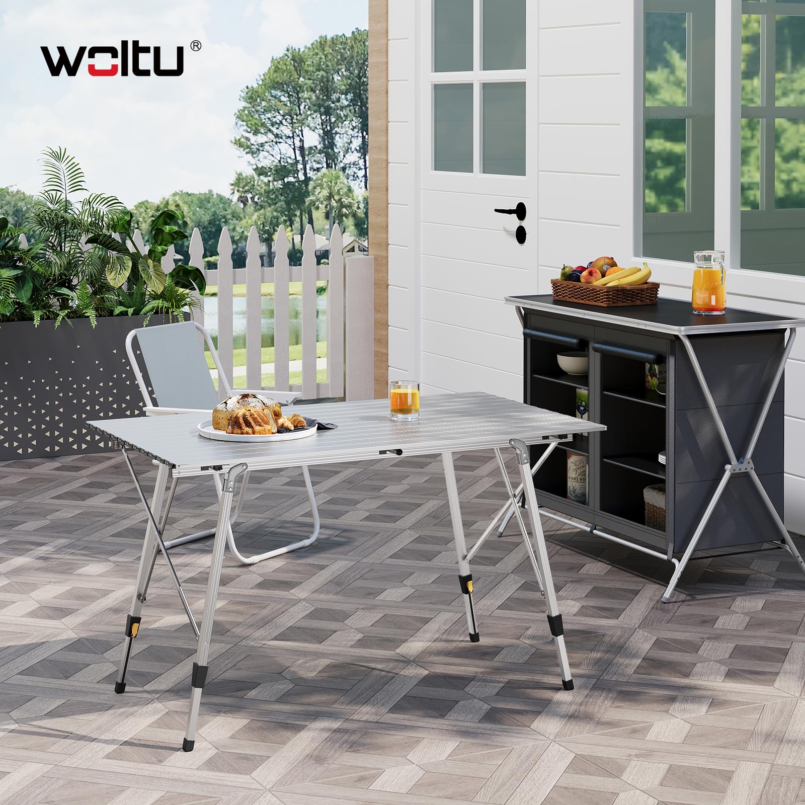 WOLTU Tavolo da Campeggio Pieghevole in Alluminio Altezza Regolabile 120x68,5x59/78,5 cm