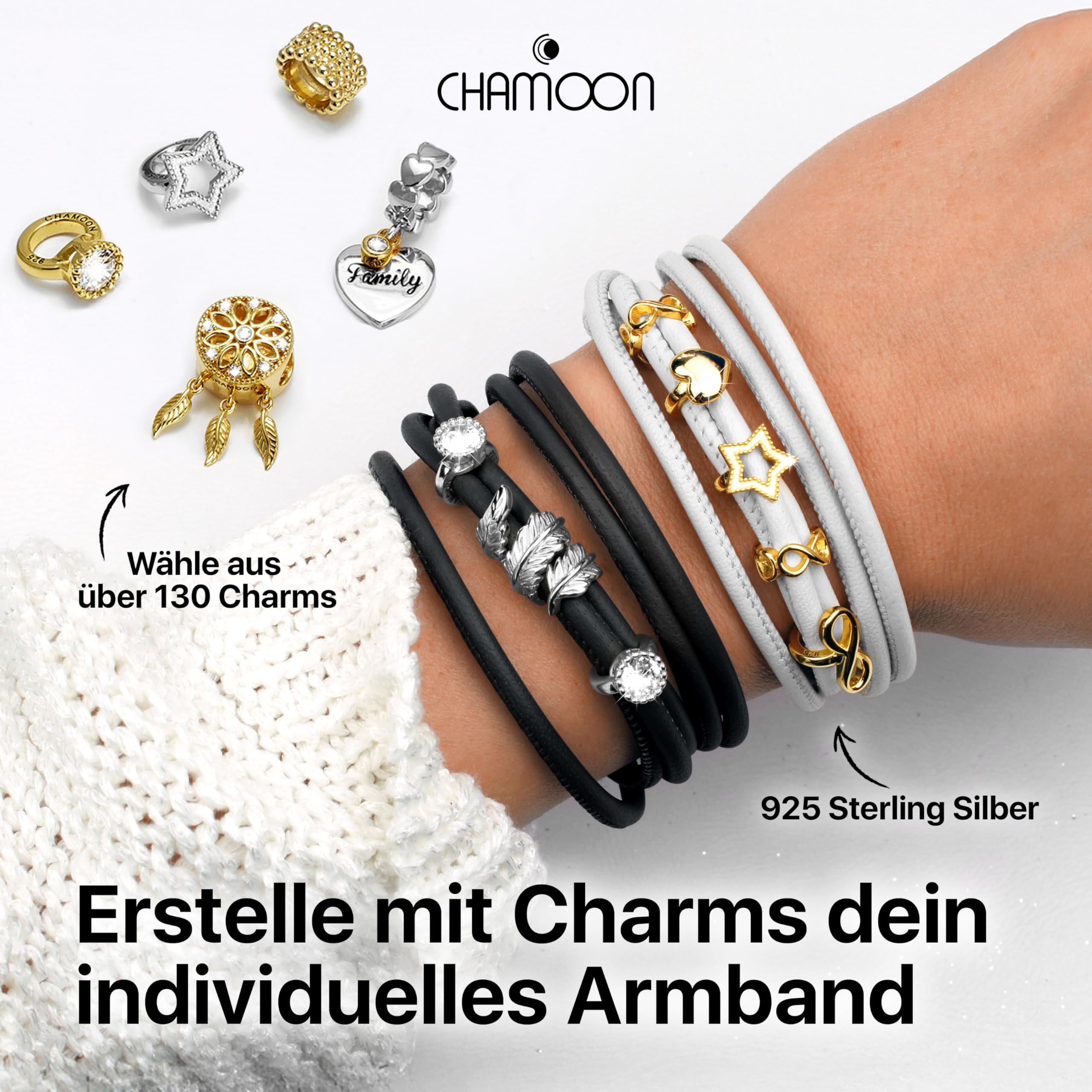 CHAMOON® Premium Lederarmband für Damen | Besonders fein & weich | Praktischer Magnetverschluss aus Edelstahl | Mit über 80 Charms erweiterbar | 7 Farben | Einfach- & doppelt-gewickelt