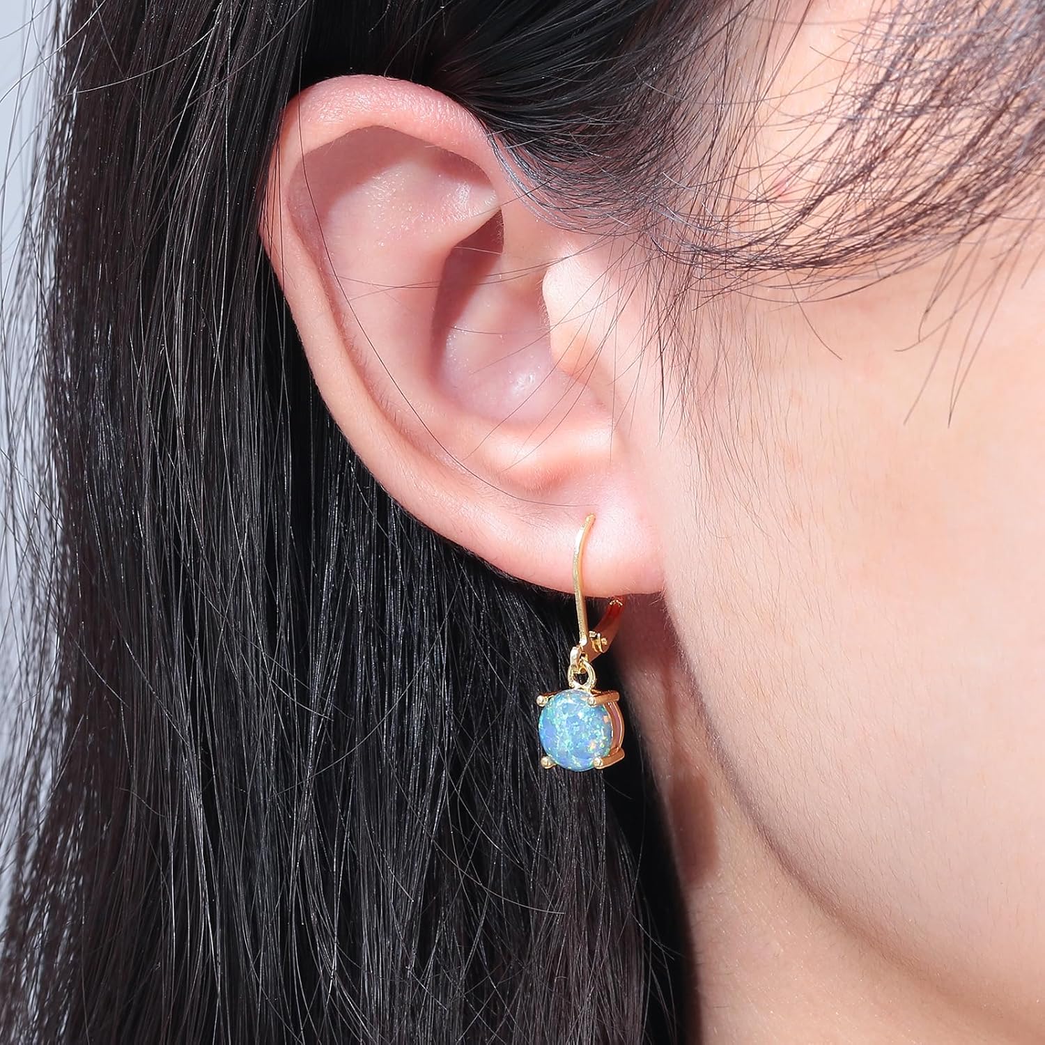 CiNily Round-Cut Opal Dangle Earrings, Green Fire Opal Rhodium Plated Women Jewelry Leverback Gemstone Drop Earrings - Image 2