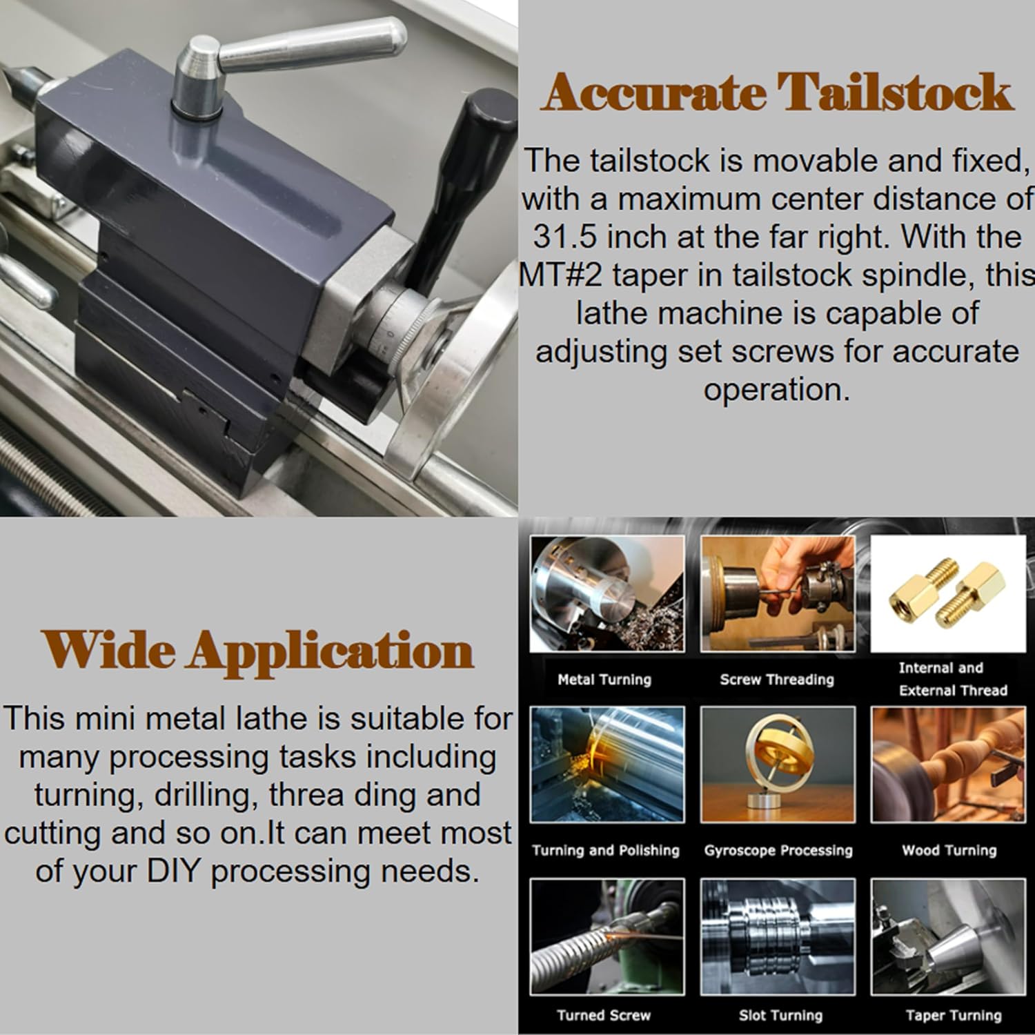 Metal Bench Lathe Machine 8 * 16 Inch Switch Imperial and Metric Scale Automatically for Milling Drilling Metal Working with Adjustable Speed 3-Jaw Chuck Emergency Stop Switch 1100W