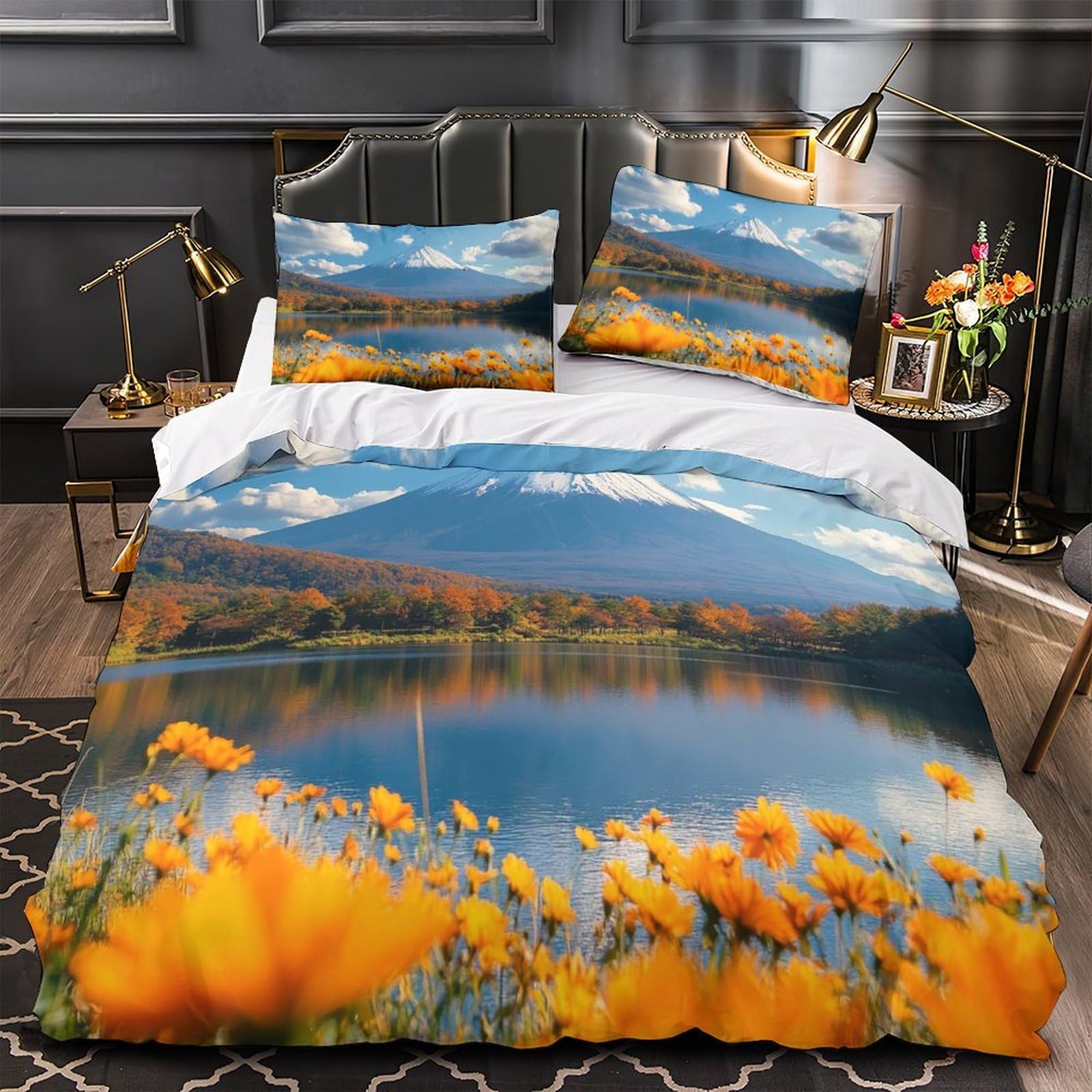 Housse de couette Mont Fuji déco automne pour transformer l'ambiance de votre chambre de famille
