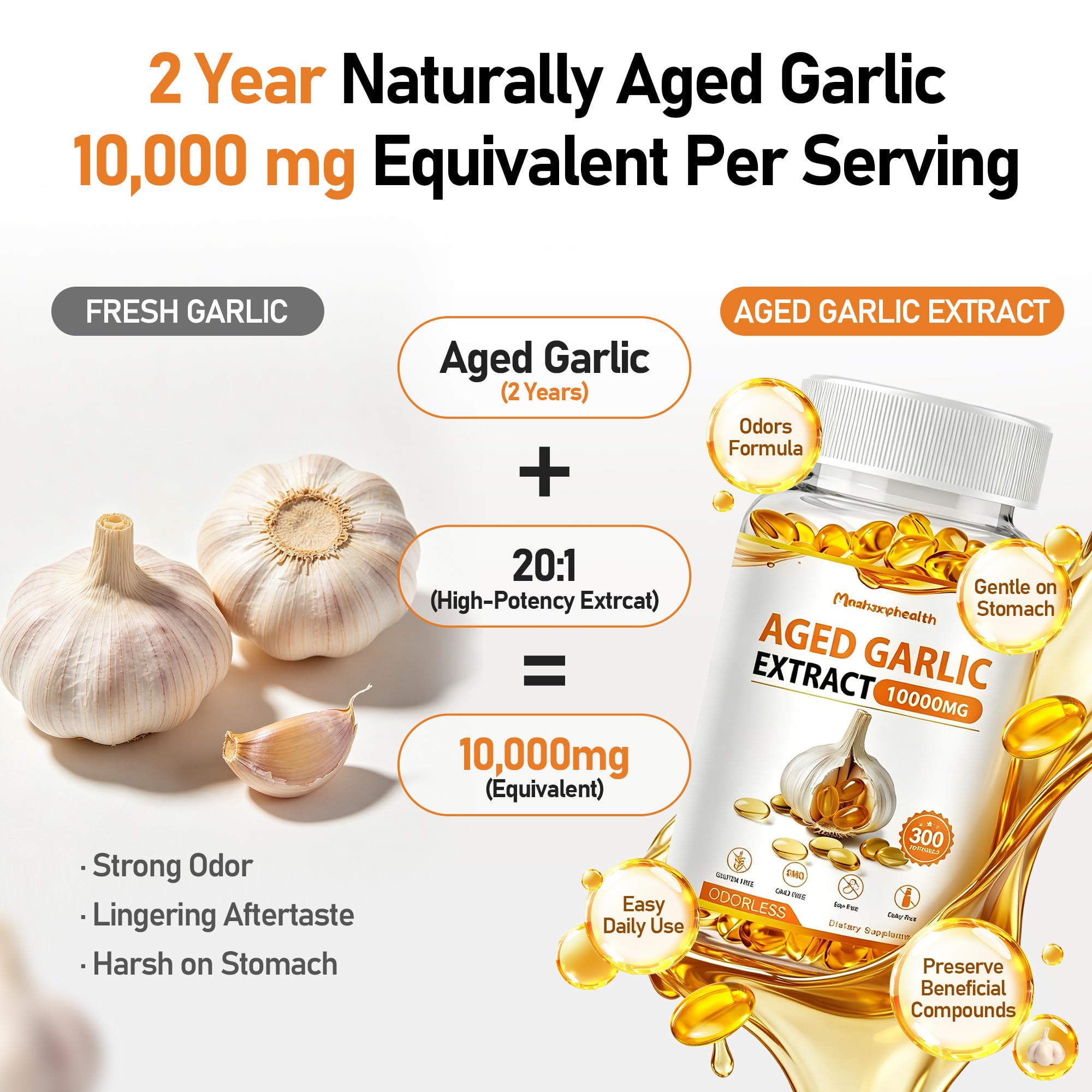 Odorless Aged Garlic Extract - 300 Softgels, Aged Garlic Supplements — Amazon image 2