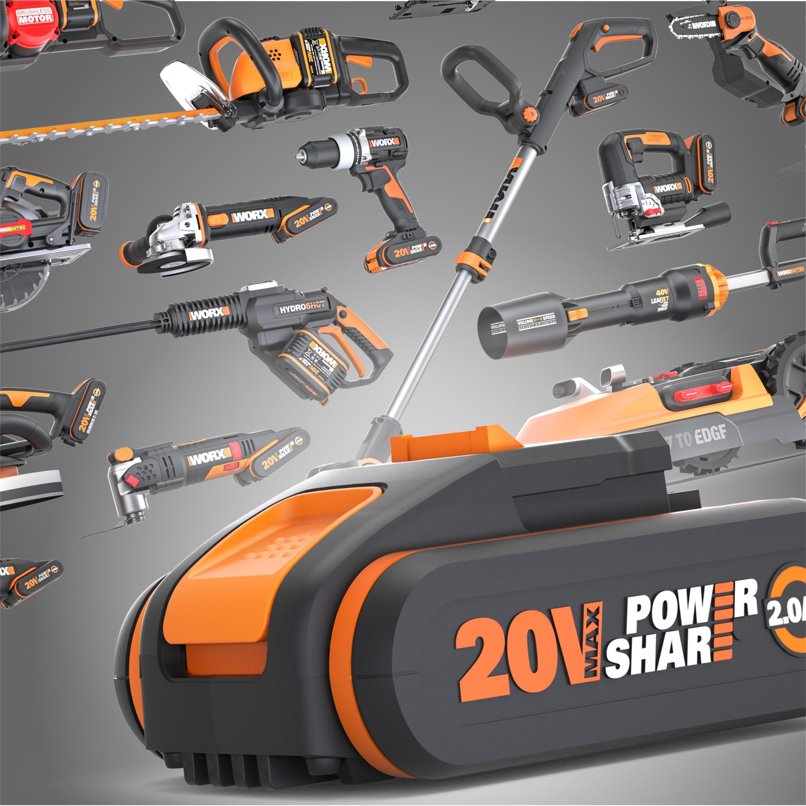 WORX WA3611 Pack 2 Baterías 20V 4Ah PowerShare con Cargador Doble 4A, Compatible 20V/40V/80V, Indicador de Carga e Iones de Litio sin Efecto Memoria