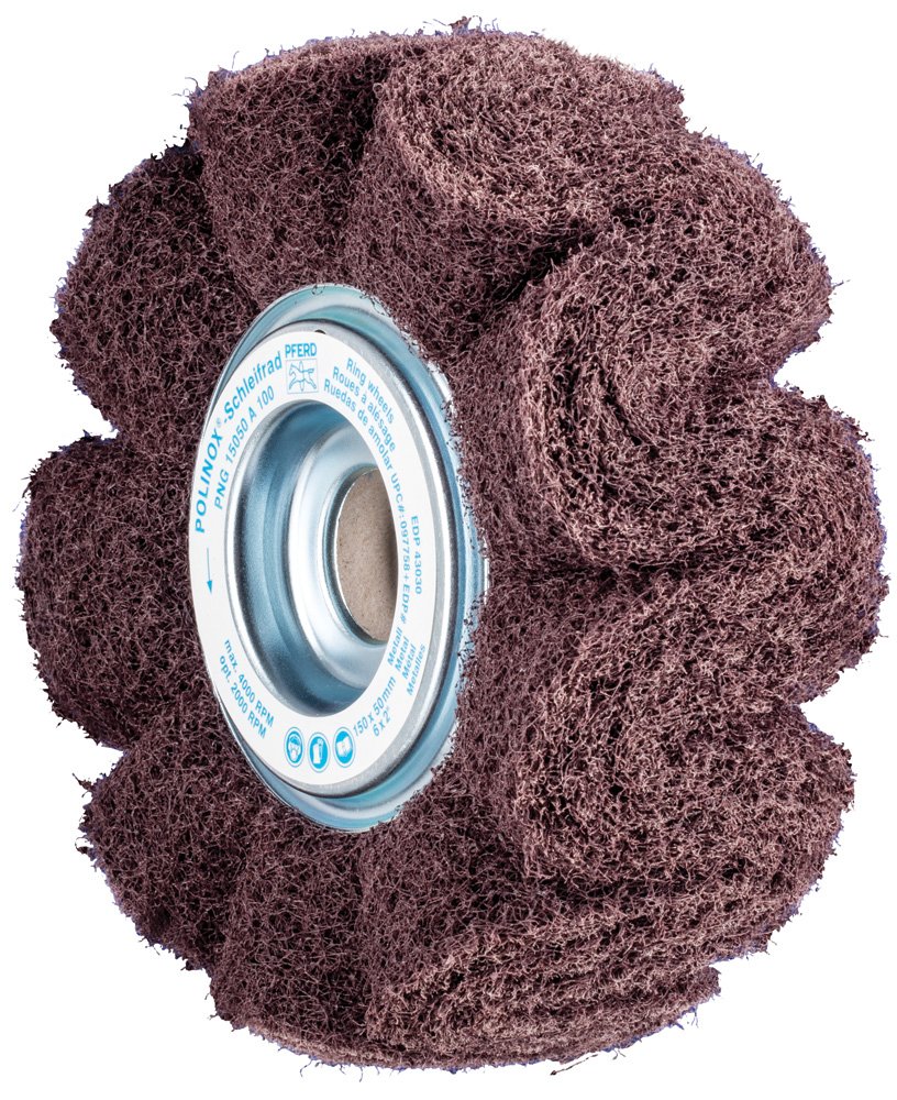 PFERD 43030 POLINOX Non-Woven Abrasive Flap Wheel, Aluminum Oxide A, 6 Diameter x 2 Width, 1 Arbor Hole, 4000 Maximum RPM, 100 Grit