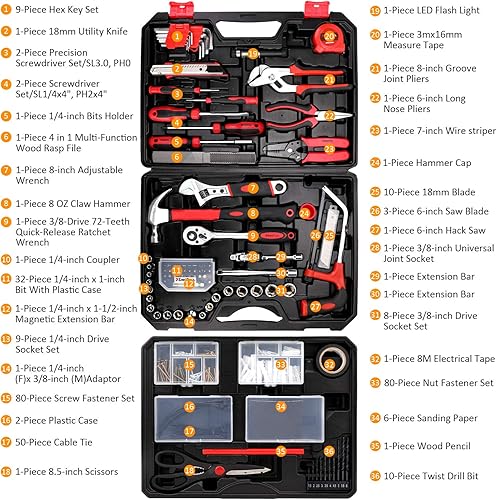 Miniatura 9 de KingTool Kit de herramientas de reparación para el hogar, juego de herramientas básicas de reparación del hogar, juego de herramientas mecánicas