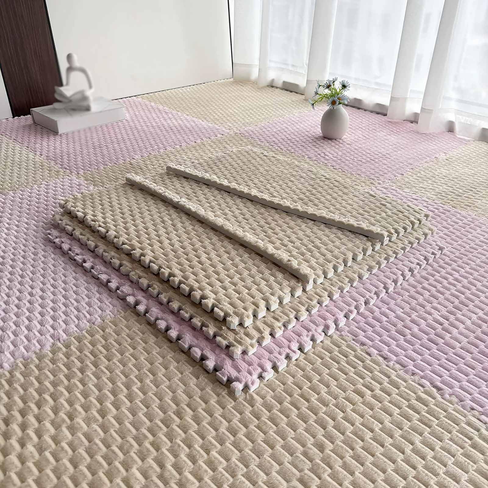 TY&WJ Flannel Interlocking Foam Floor Mats 23.6",Plush Puzzle Carpet Tiles