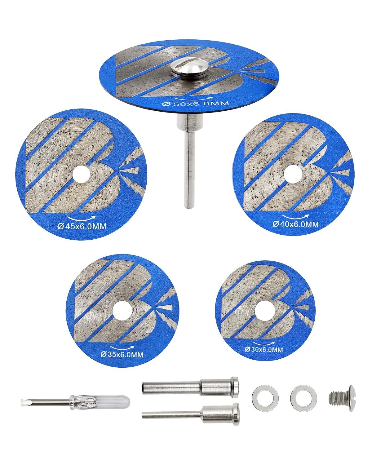Tile Saw Blade Set, 5PCS Mortar Raking Disc | Tile Blade1-3/16"/1-3/8"/1-9/16"/1-3/4"/2" for Ceramic Tile Porcelain Grout Cleaning with 1/8"/1/4" Shank & Screwdriver*1