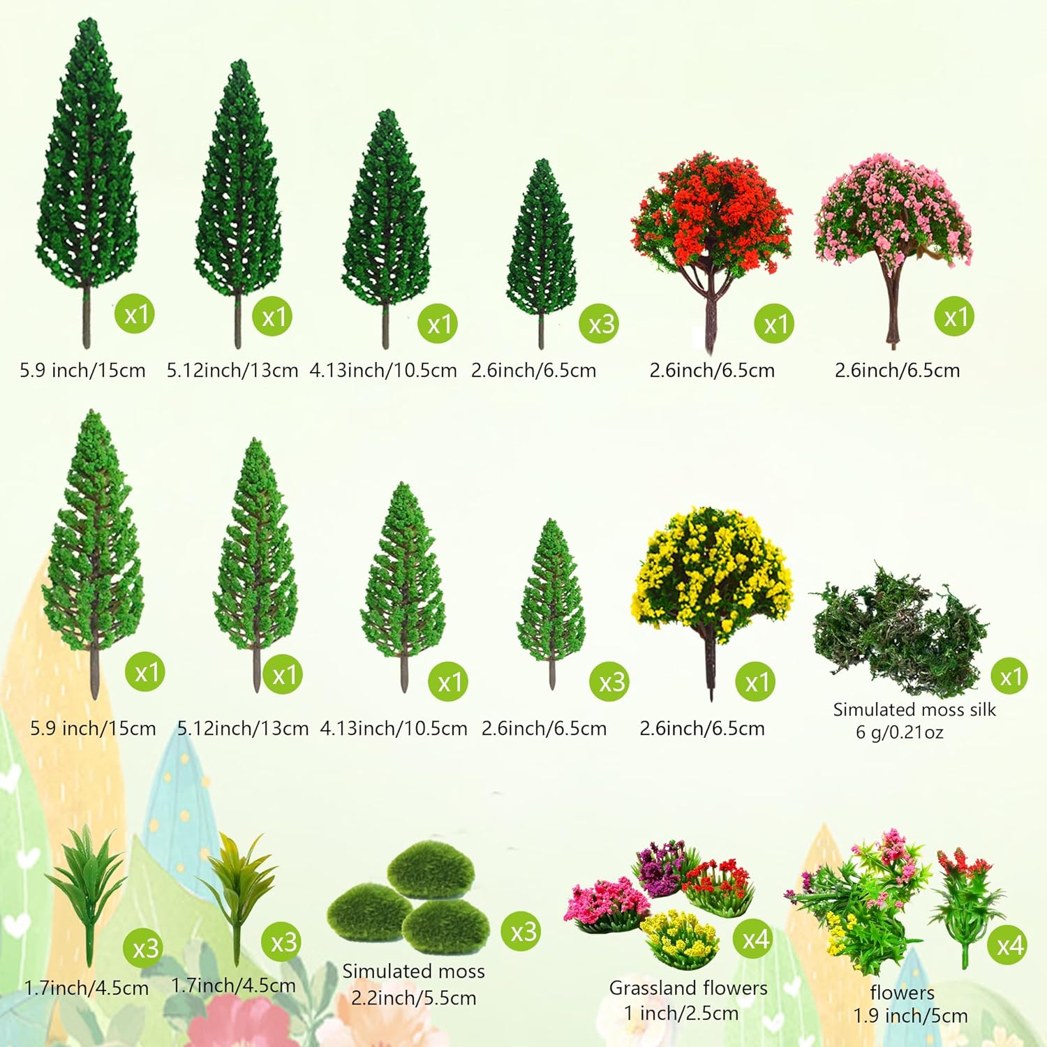 32pcs Model Trees Mixed Model Flower Trees Tree Artificial Fake Mini Flower Decorations for DIY Crafts Landscape Train Railroad Scenery Diorama Supplies - Image 2