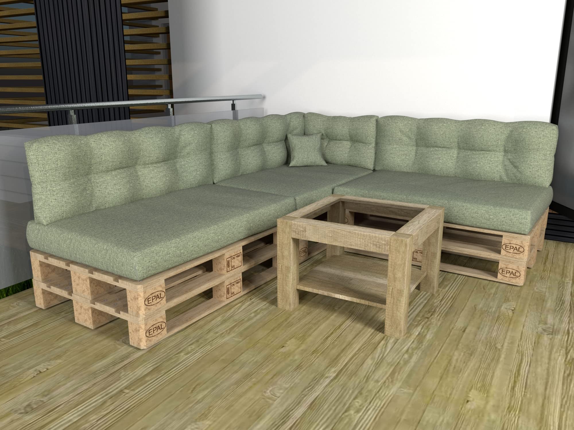Set di Cuscini per Europallet 8 pezzi 120x80cm 120x40cm 60x40cm 40x40cm verde