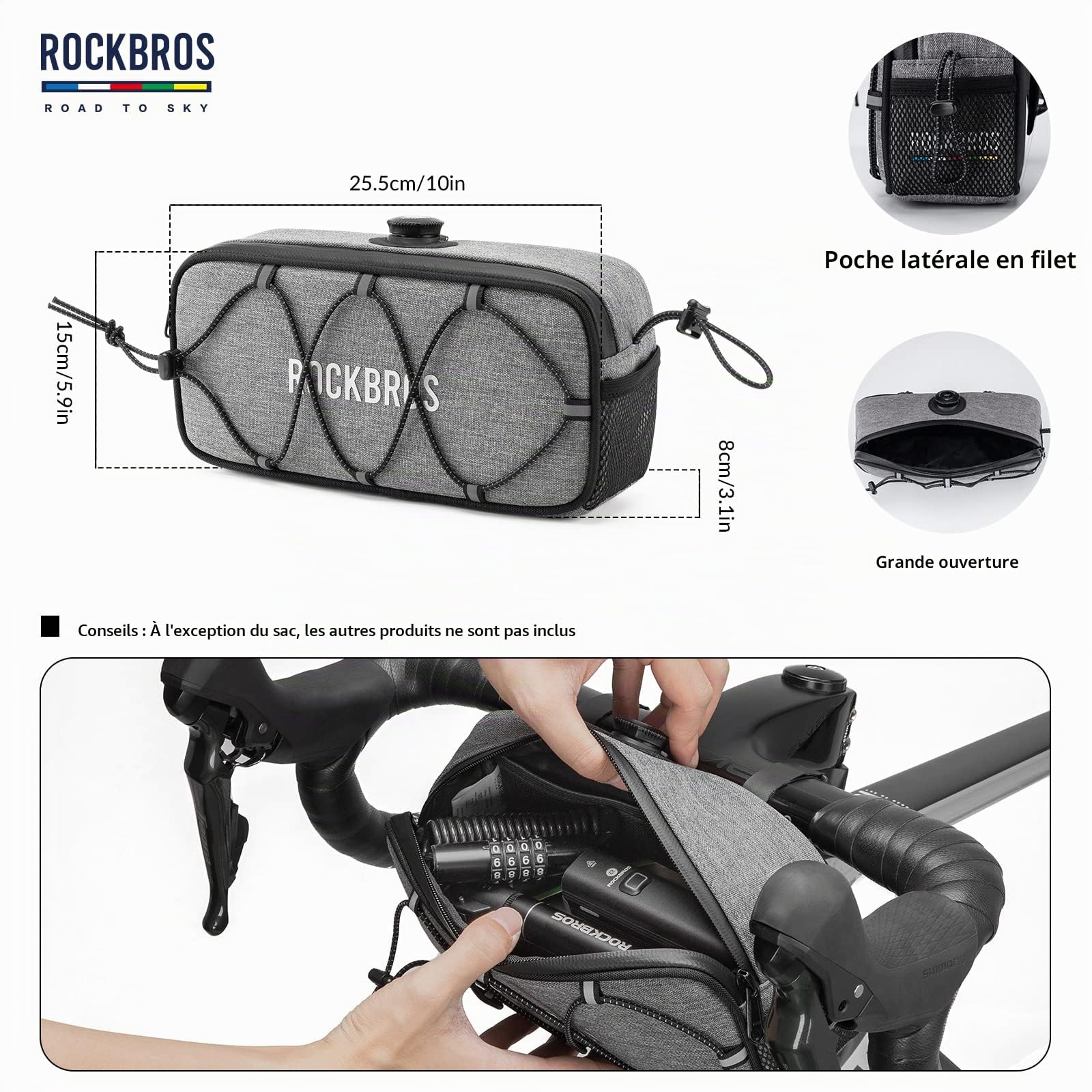 ROCKBROS Sacoche Guidon Vélo Route-to-Sky 1,9L Innovant Avant Gravel Étanche Cintre VTT Réfléchissant Électrique Sous 1,9kg Polyester PU EVA Blanc Orange Vert Gris Noir