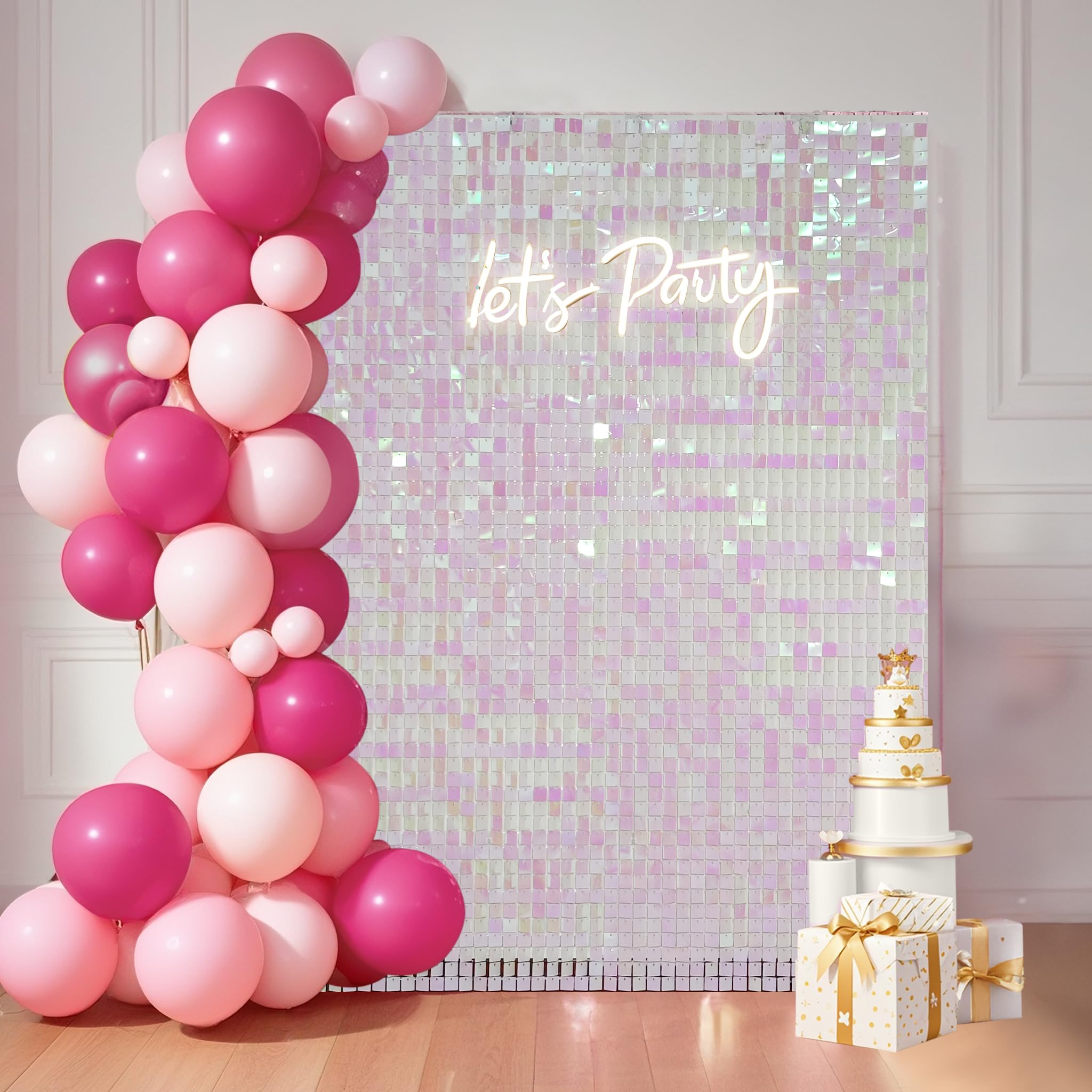 Photo 1 of Ozikutech 24 Pcs Pink Iridescent Shimmer Wall Backdrop for Party Decoration
