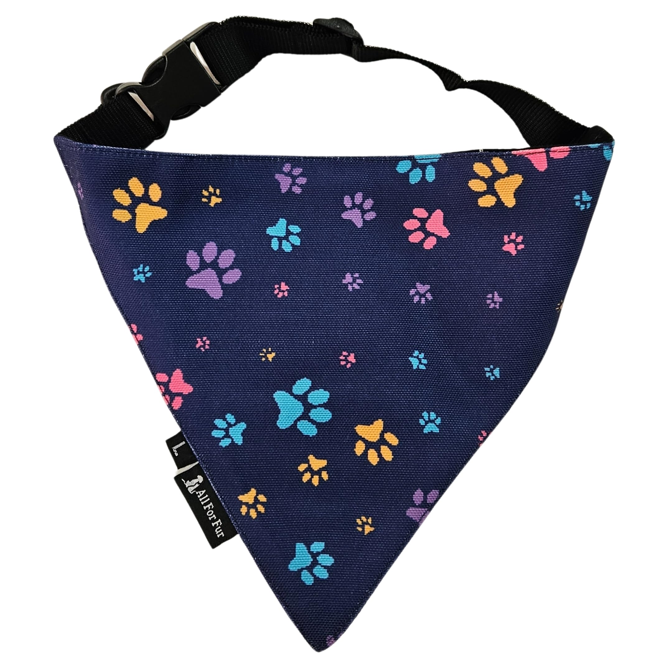All For Fur Dog Bandana | Adjustable Collar Strap with D-Ring | Luxury Pet Accessories | Lightweight & Comfortable | Bandana for Small to Medium Dogs | Blue Paws (B0D9BYVWF4) Amazon Price History, Amazon Price Tracker