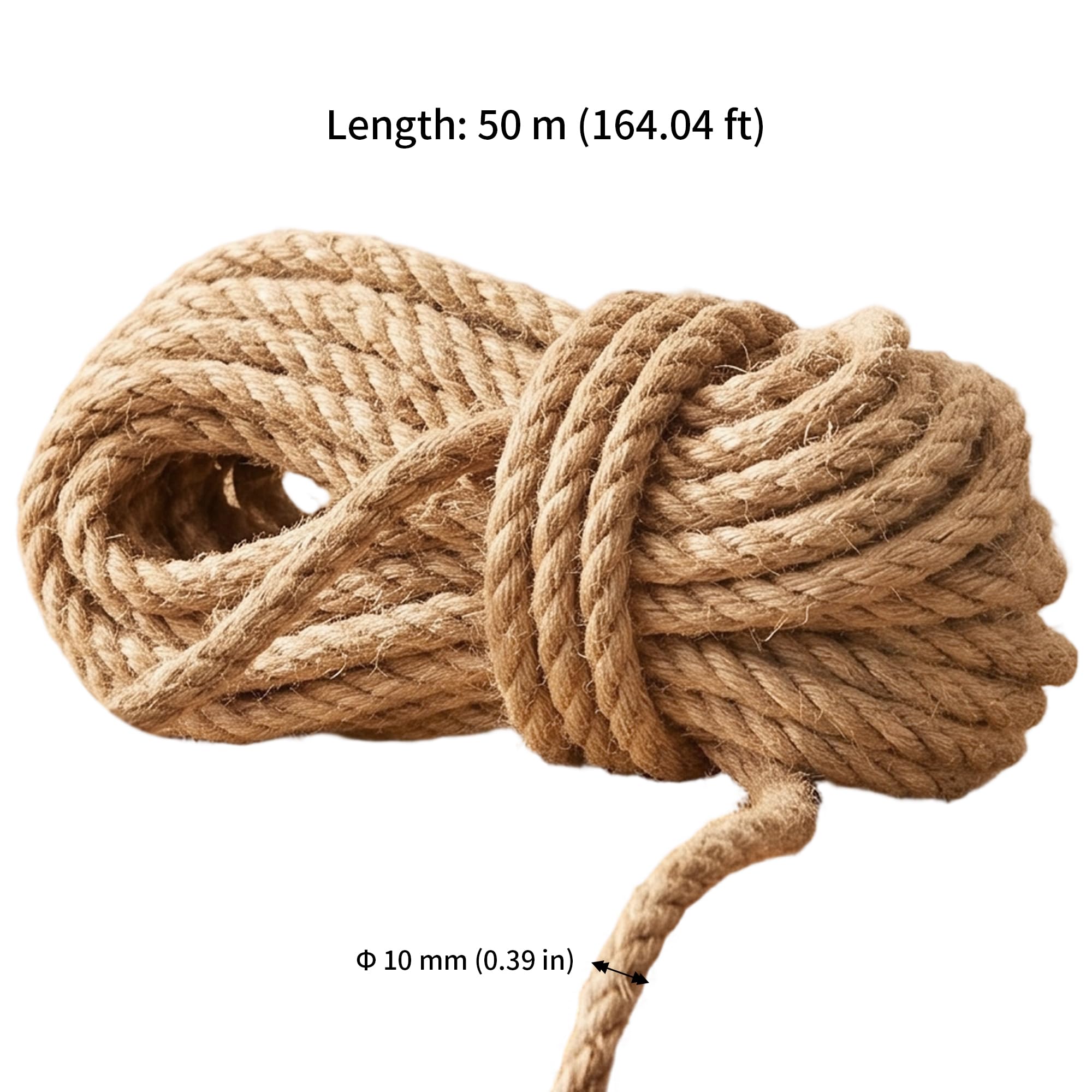 JAPCHET Corde de jute de 10 mm, 50 m de ficelle de jute naturelle épaisse pour travaux manuels, décoration, jardinage