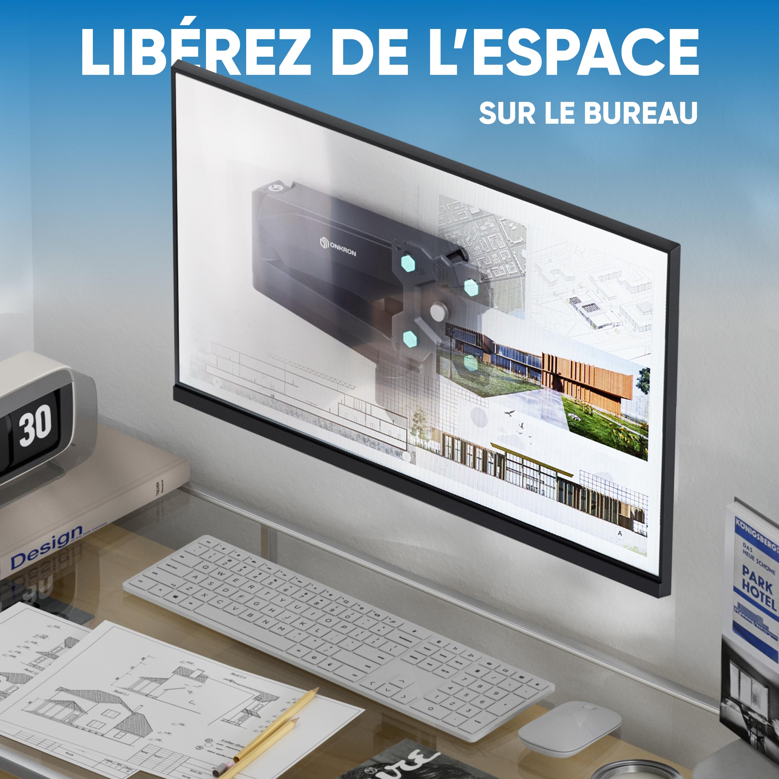 ONKRON Support Ecran PC Mural 13-34 Pouces, Support Mural TV/Ecran jusqu'à 8 kg - Bras Television Mural VESA 75x75 et VESA 100x100/Support Mural Ecran Inclinable Pivotant Orientable G150-B Noir