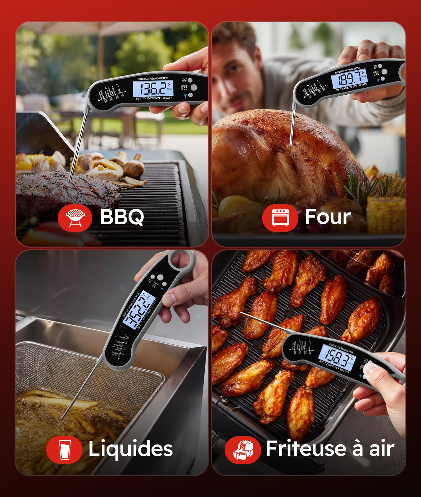 BESROY Thermomètre de Cuisine, Thermomètre à Viande, Thermomètre Barbecue