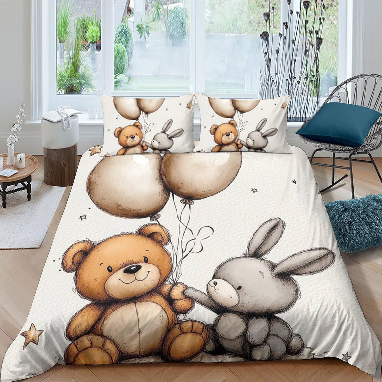 Ctjqhvkz Style-7 3D Printed Cute Bear Fitted Sheet Microfiber Soft Breathable Bunny Mattress Cover For Bedroom Guest Room Decor Single（135X200cm）