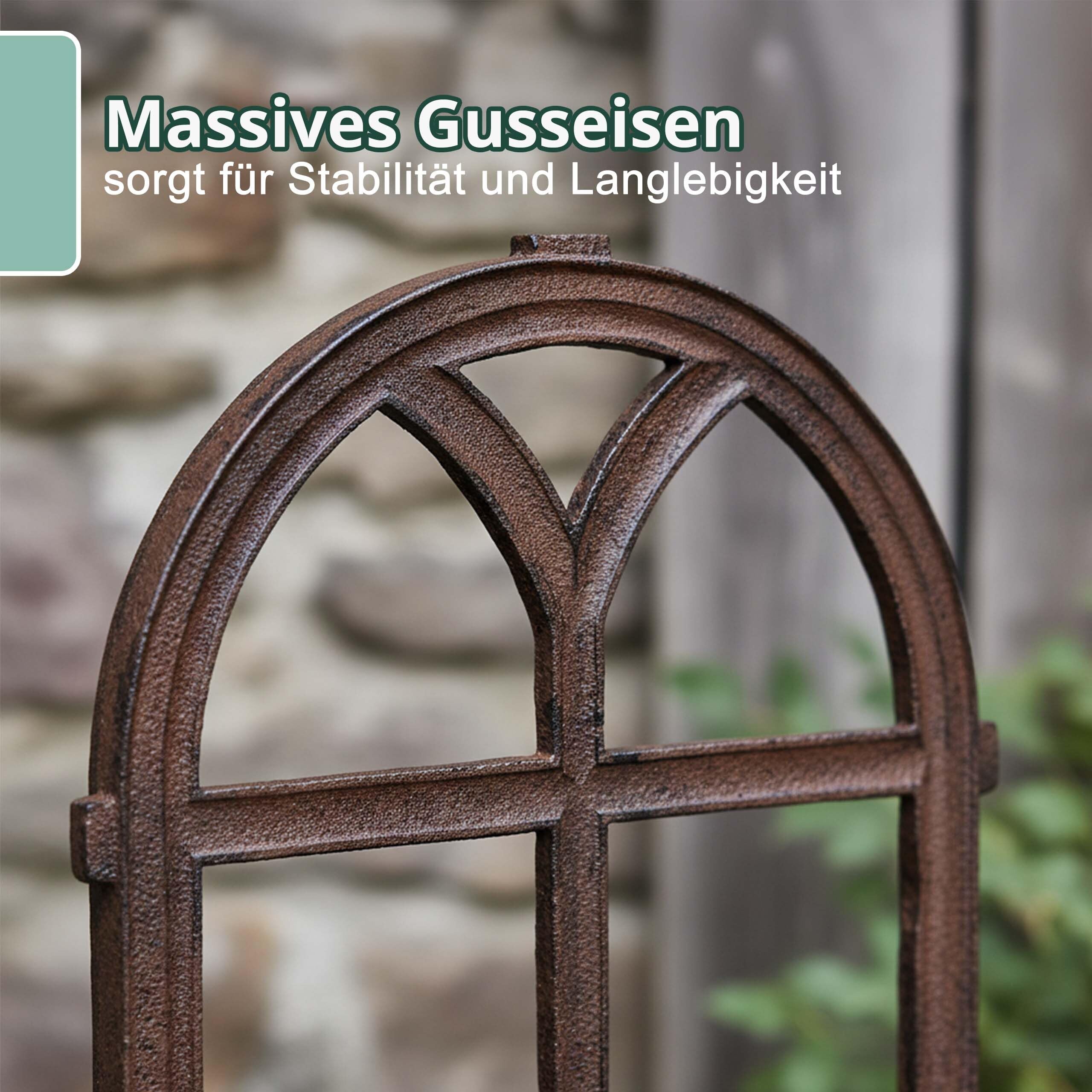 Relaxdays Stallfenster Gusseisen, Vintage Fensterrahmen, Wanddeko & rustikale Rankhilfe, HB: 68 x 44 cm, antik, braun