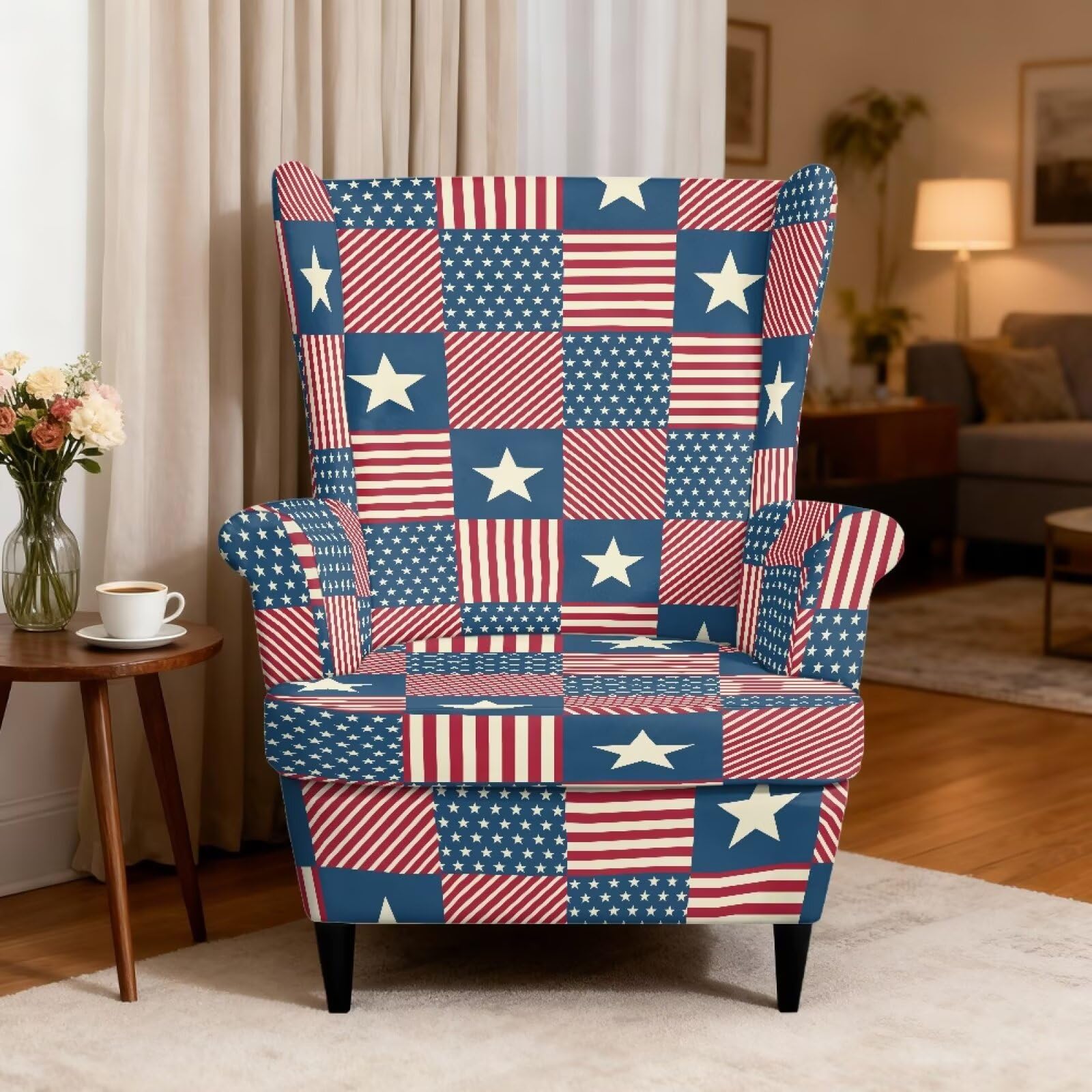 Biyejit Funda para sillón con diseño de bandera de Estados Unidos, 2 piezas