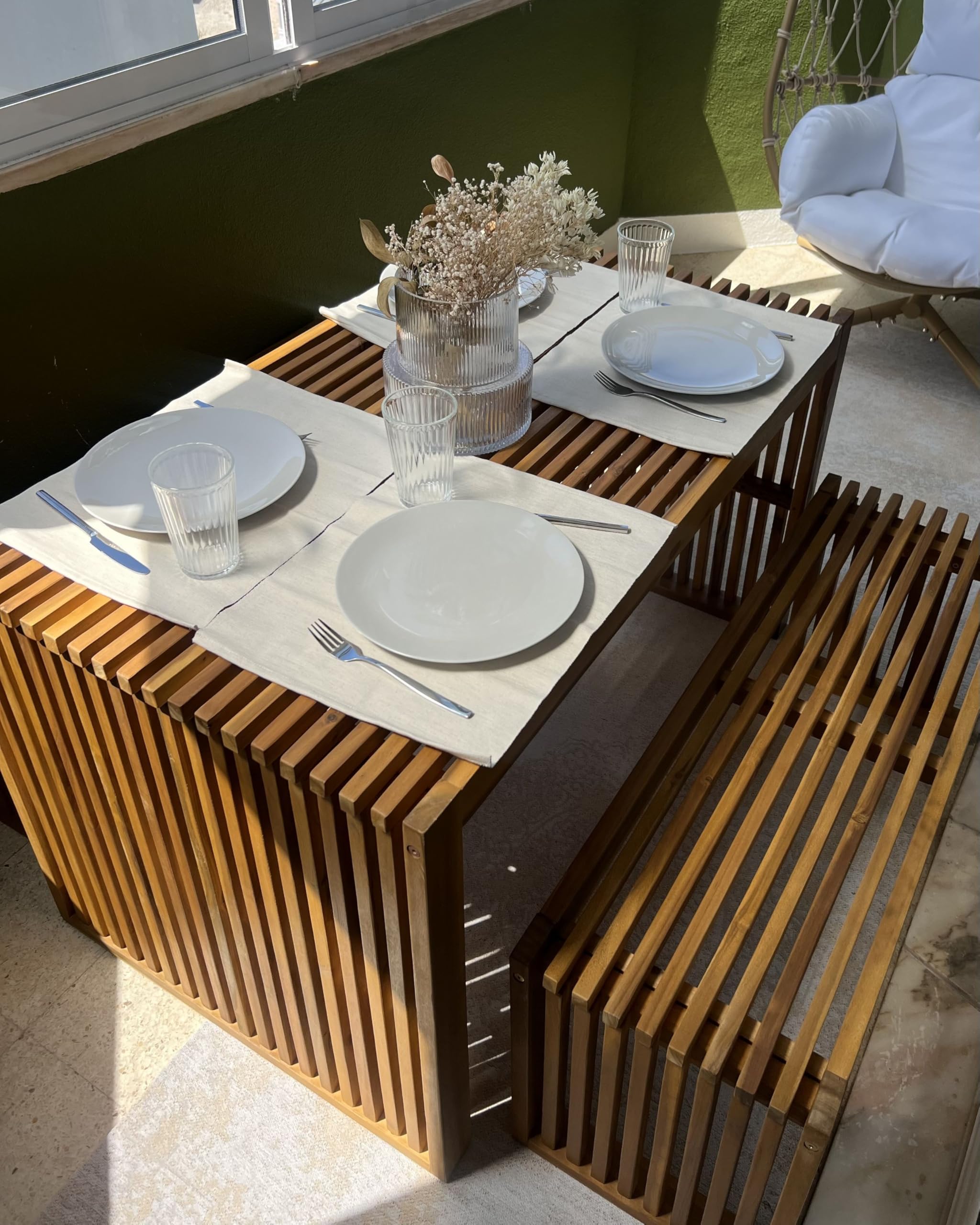 Banc de Salle à Manger 2 Places Intérieur Extérieur 105 cm en Bois d'Acacia Clair Bellano
