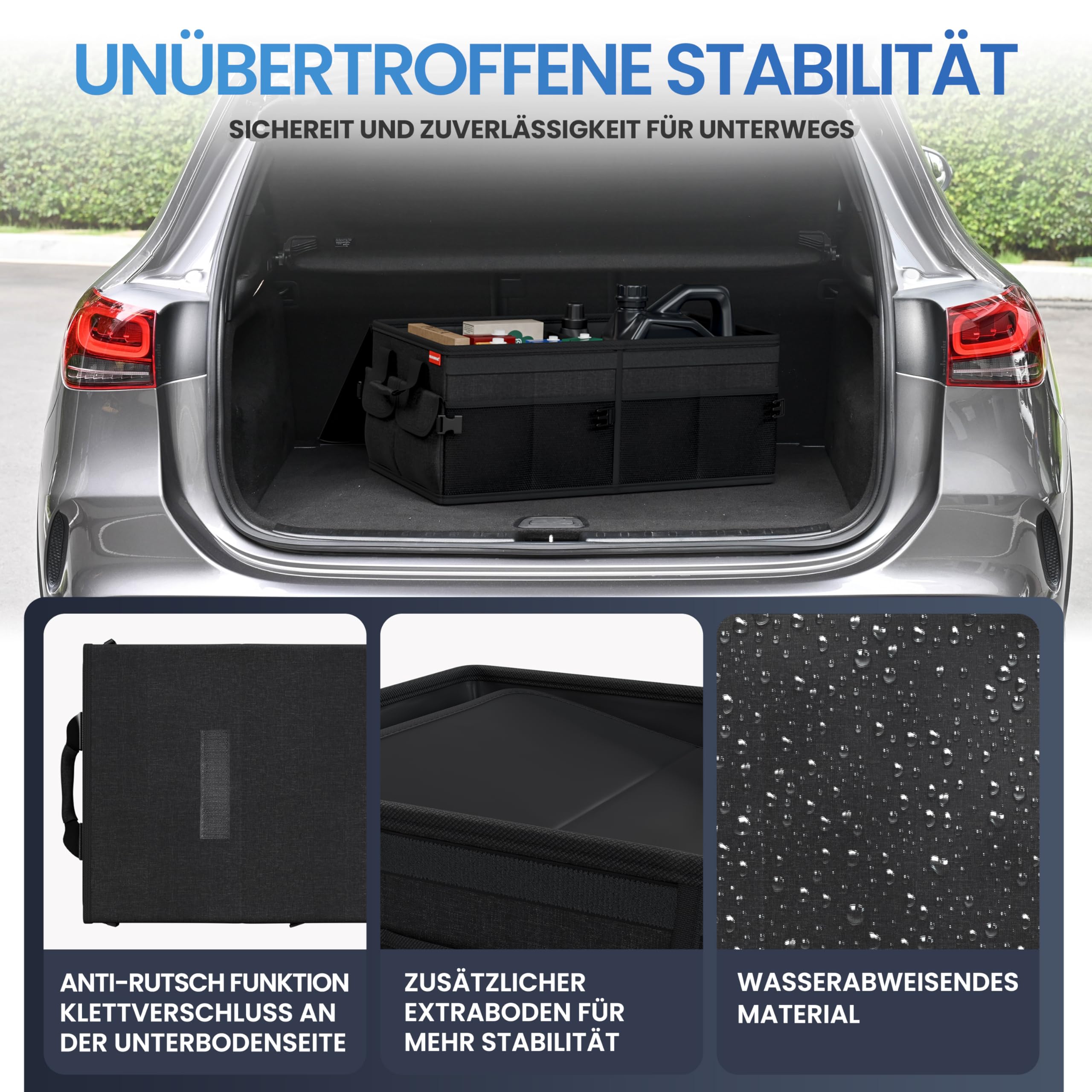 HELDENWERK Premium Kofferraum-Organizer mit Deckel stabil rutschfest faltbare Auto Kofferraumtasche groß doppelten Böden Kofferraumbox