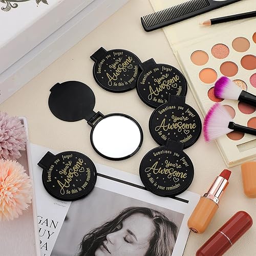 Miniatura 6 de Huwena 100 piezas de espejo compacto de bolsillo negro a granel con texto positivo, regalos inspiradores para mujeres, Sometimes You Forget You are