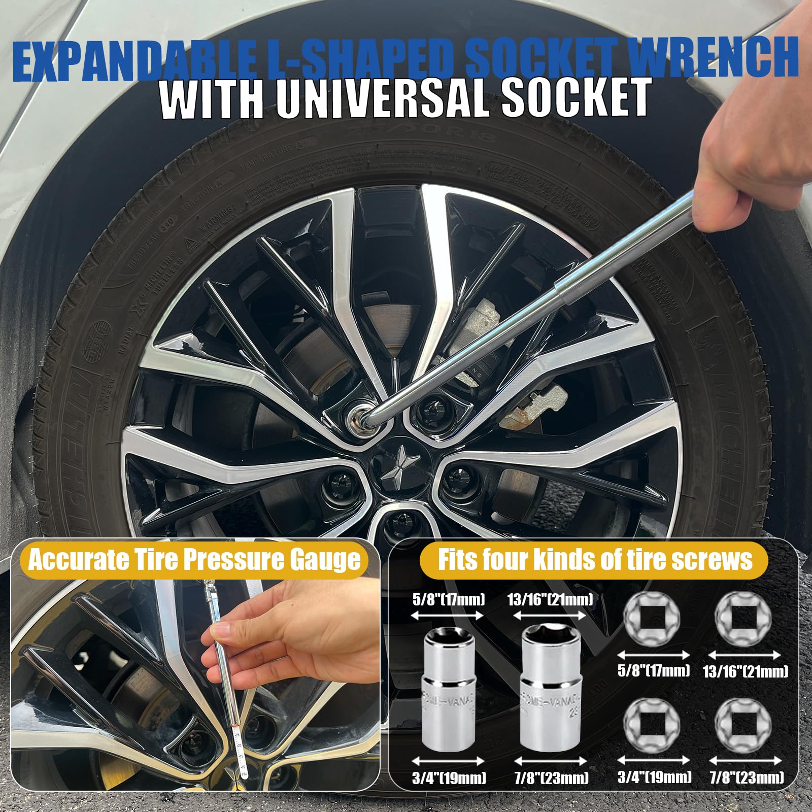 Gato de tijera para automóvil de 2.5 toneladas (5500 libras), kit de gato universal multiusos con almohadilla de goma, kit de cambio de neumáticos de repuesto portátil para sedán, SUV, MPV