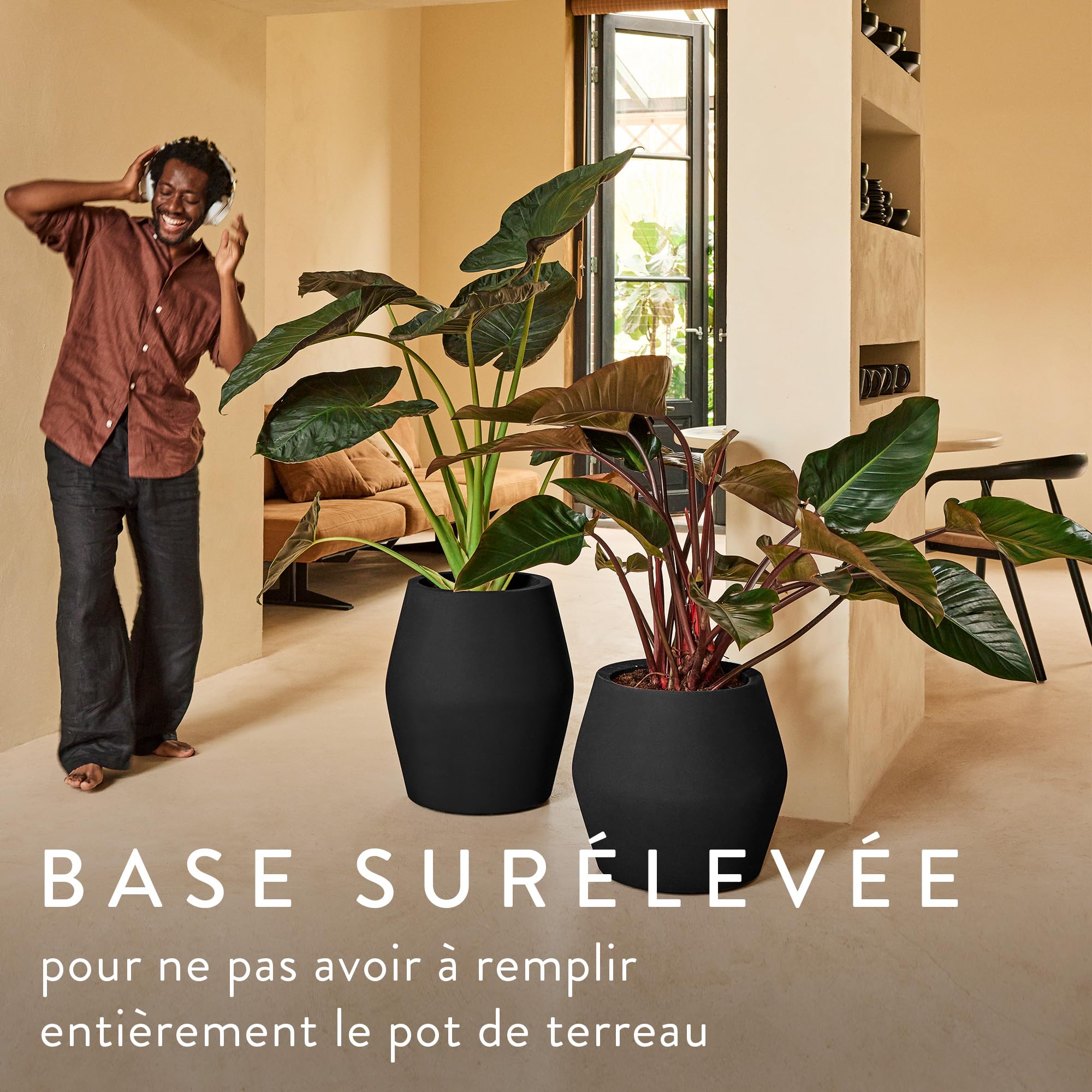 Elho June Split High 46cm Pot de Fleurs - Noir | L 46 x l 46 x H 53.6 cm | Convient à l’intérieur et à l’extérieur | Plastique 100 % recyclé