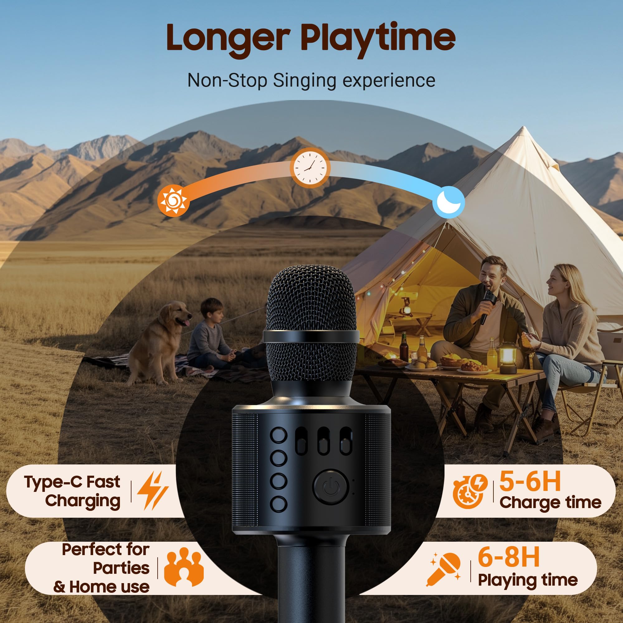 BONAOK Bluetooth Karaoke Mikrofon Erwachsene, Tragbares 3 in 1 Karaoke Mic, Handmikrofon für iPhone Android PC Smartphone (Schwarz)