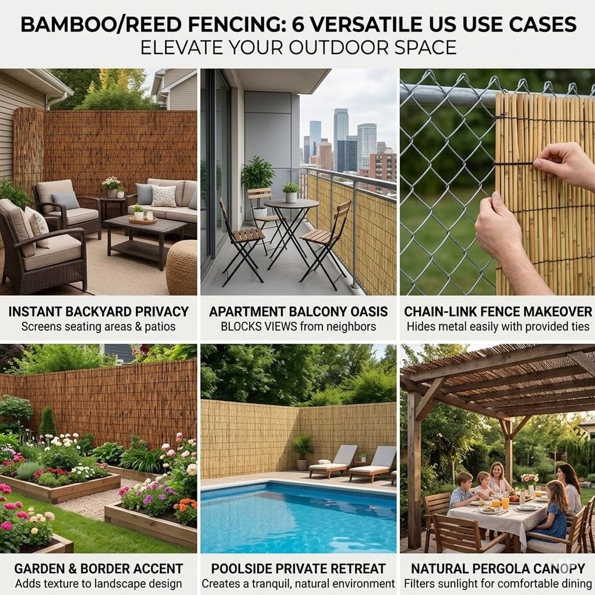 Générique Clôture Décorative Canisse Bambou Brise-Vue Naturel Rouleau pour Balcon Terrasse Protection Intimité Pare-Soleil Extérieur Jardin Paravent, Imperméable Palissade pour Piscine(Brun,180x90cm)