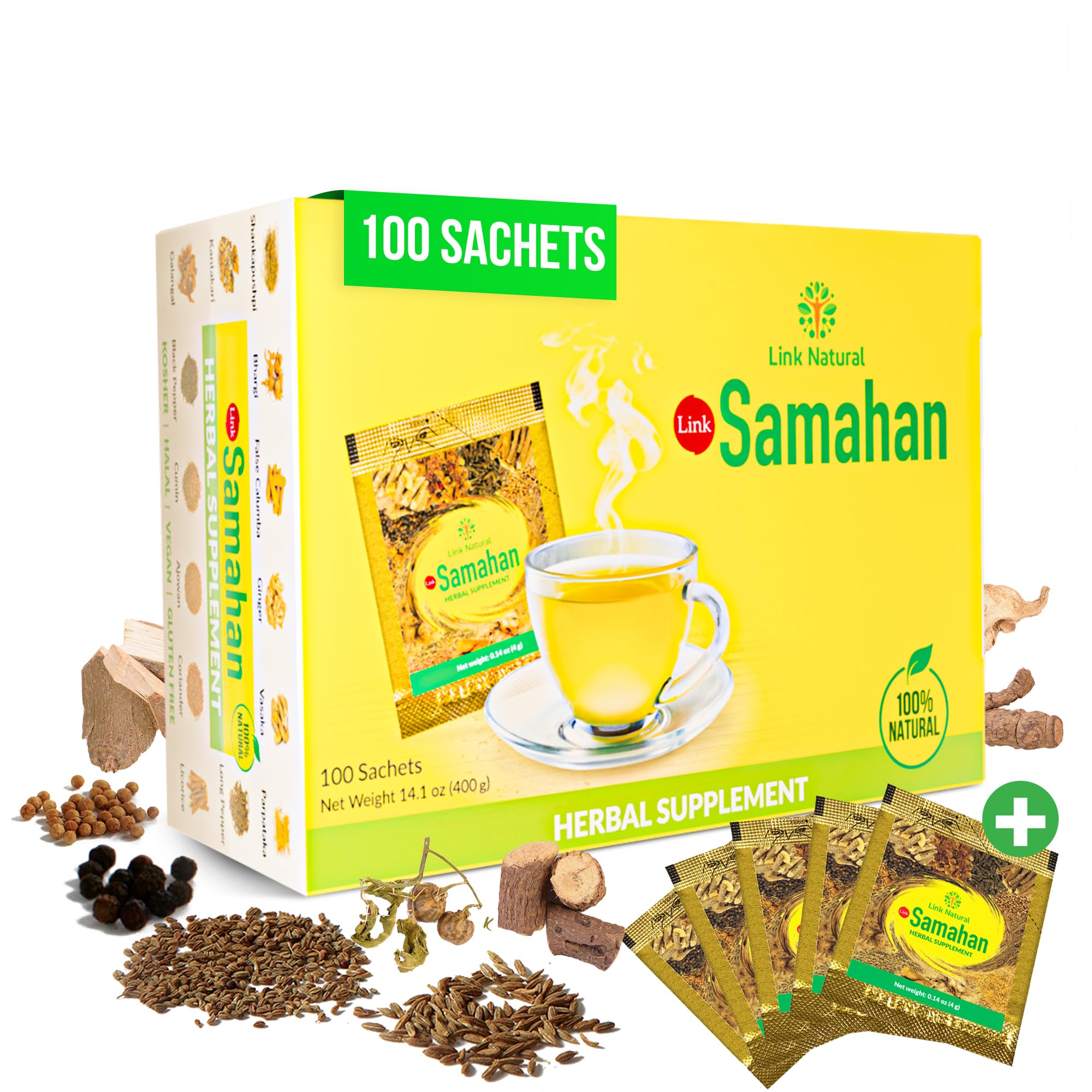 SAMAHAN Ayurvedic Herbal Tea Packets - Sri Lankan Ceylon Blend with 14 Natural Herbs Including Ginger, Black Pepper & More, Herbal Tea Bags for Wellness, Relaxation & Daily Comfort - 100 Count
