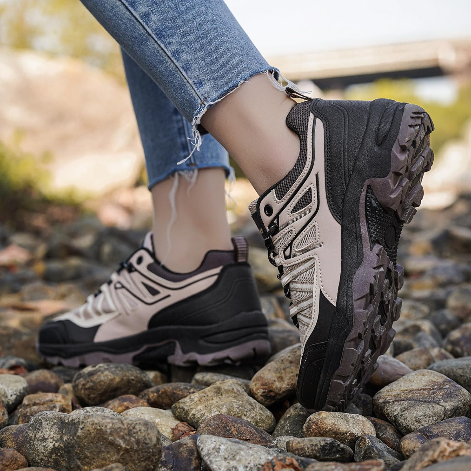 Damskie oddychające buty trekkingowe i do pieszych wędrówek | Lekkie antypoślizgowe półbuty sznurowane, Komfort przez cały dzień, na szlaki kemping wędrówki z plecakiem i podróże