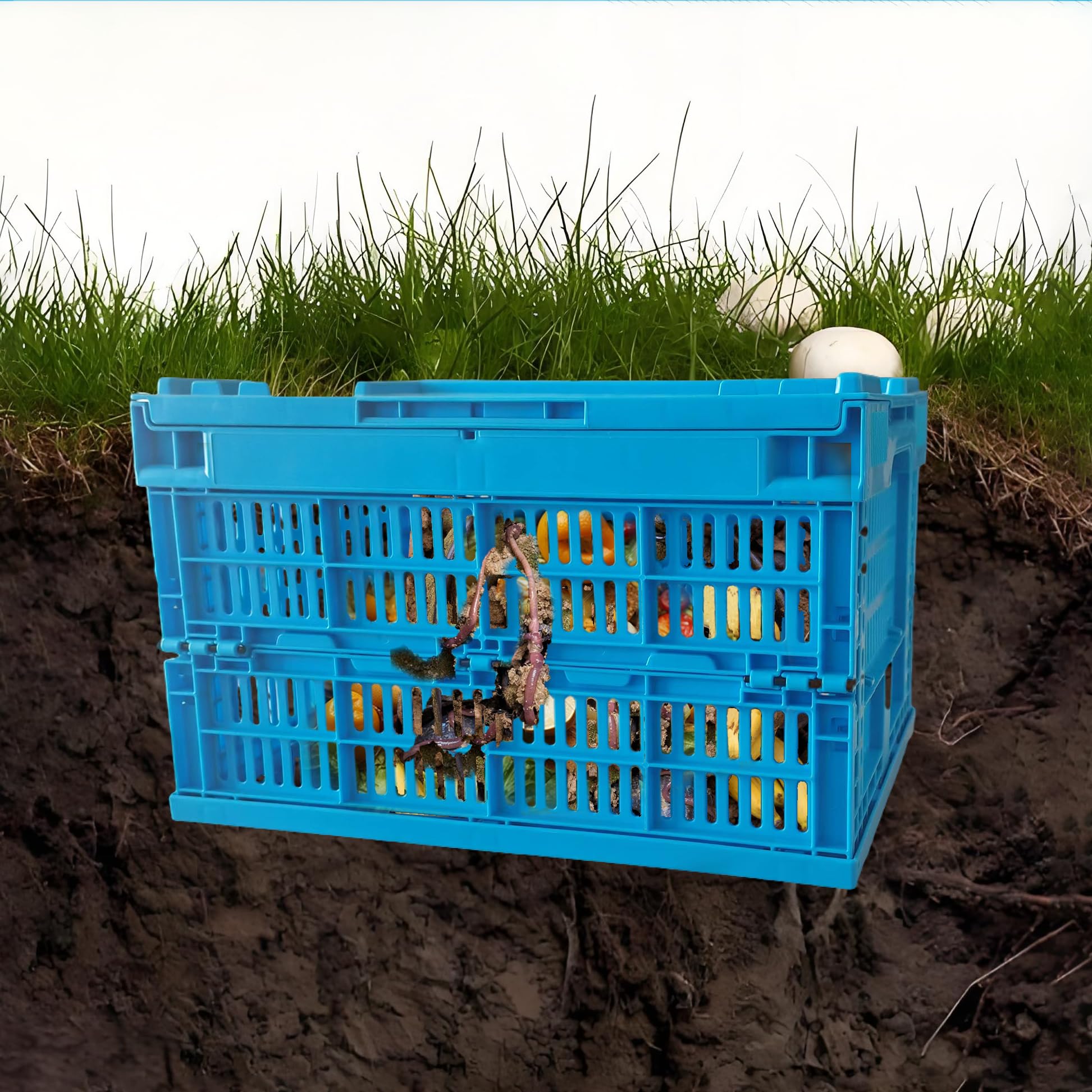 Bac à compost Inground Worm de 19,8 litres, poubelle de compost pliable avec trous et couvercles, composteur de jardin pour lits de jardin surélevés, système de compostage domestique