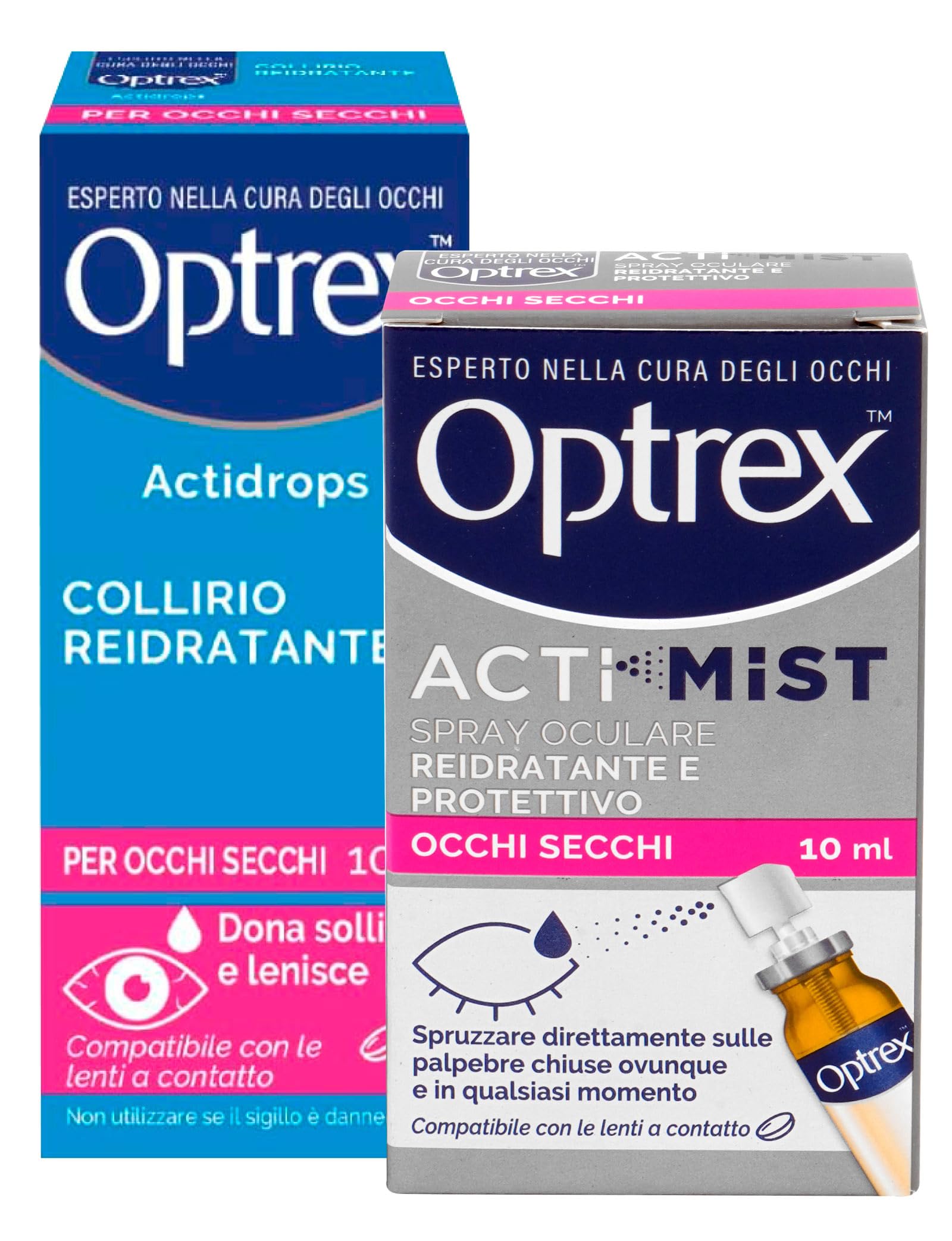 Optrex ActiMist Spray Per Occhi Secchi Lubrificante e Idratante 10ml + Actidrops Collirio Reidratante e Lubrificante 10ml - Set da 2