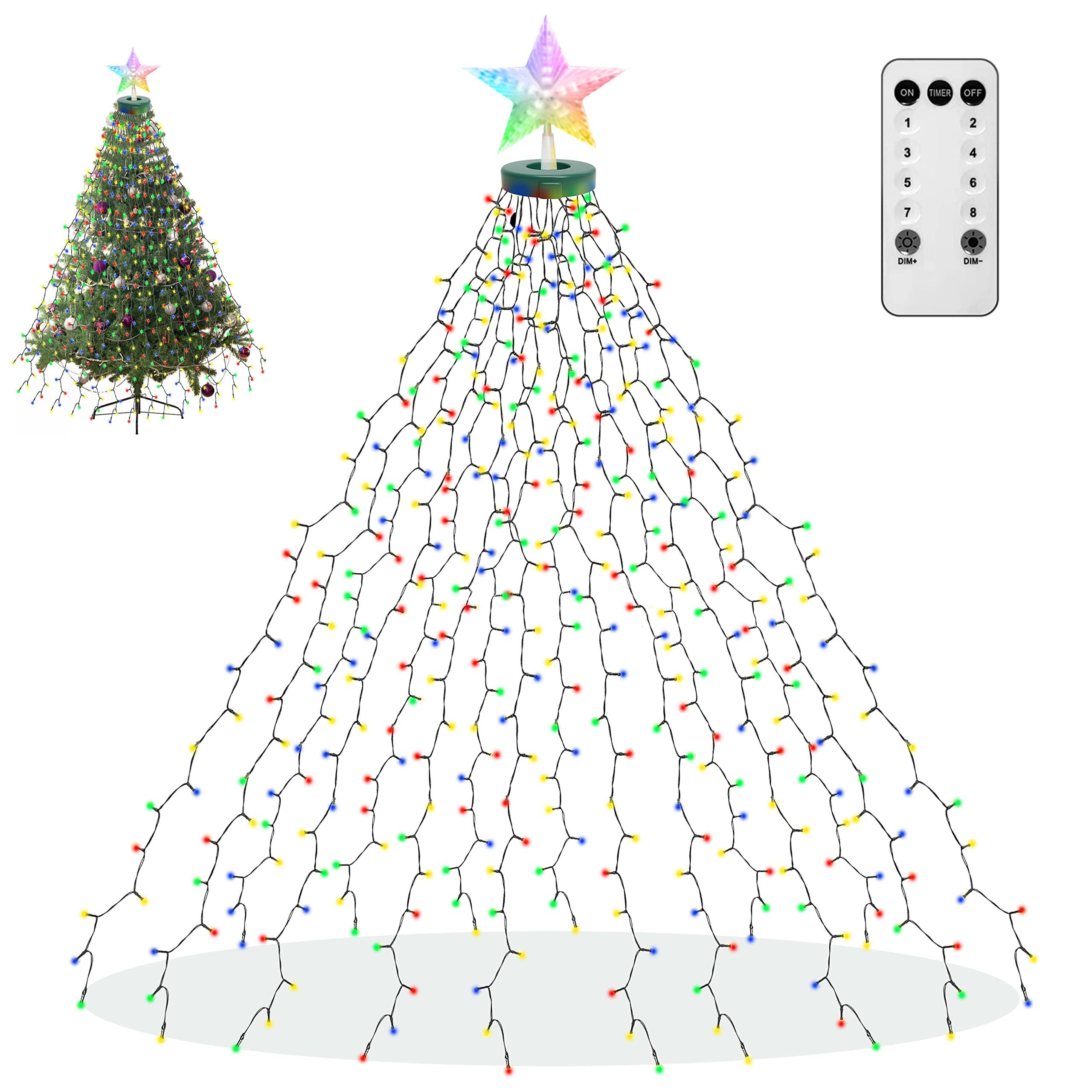 aneeway Luci per Albero di Natale con Stelle Multicolore,2M*16Catene Luminose dell' Albero Natale 410LED Luci Albero di Natale Anelli Ghirlanda Luminose Impermeabile per Albero Natale Esterno Interno