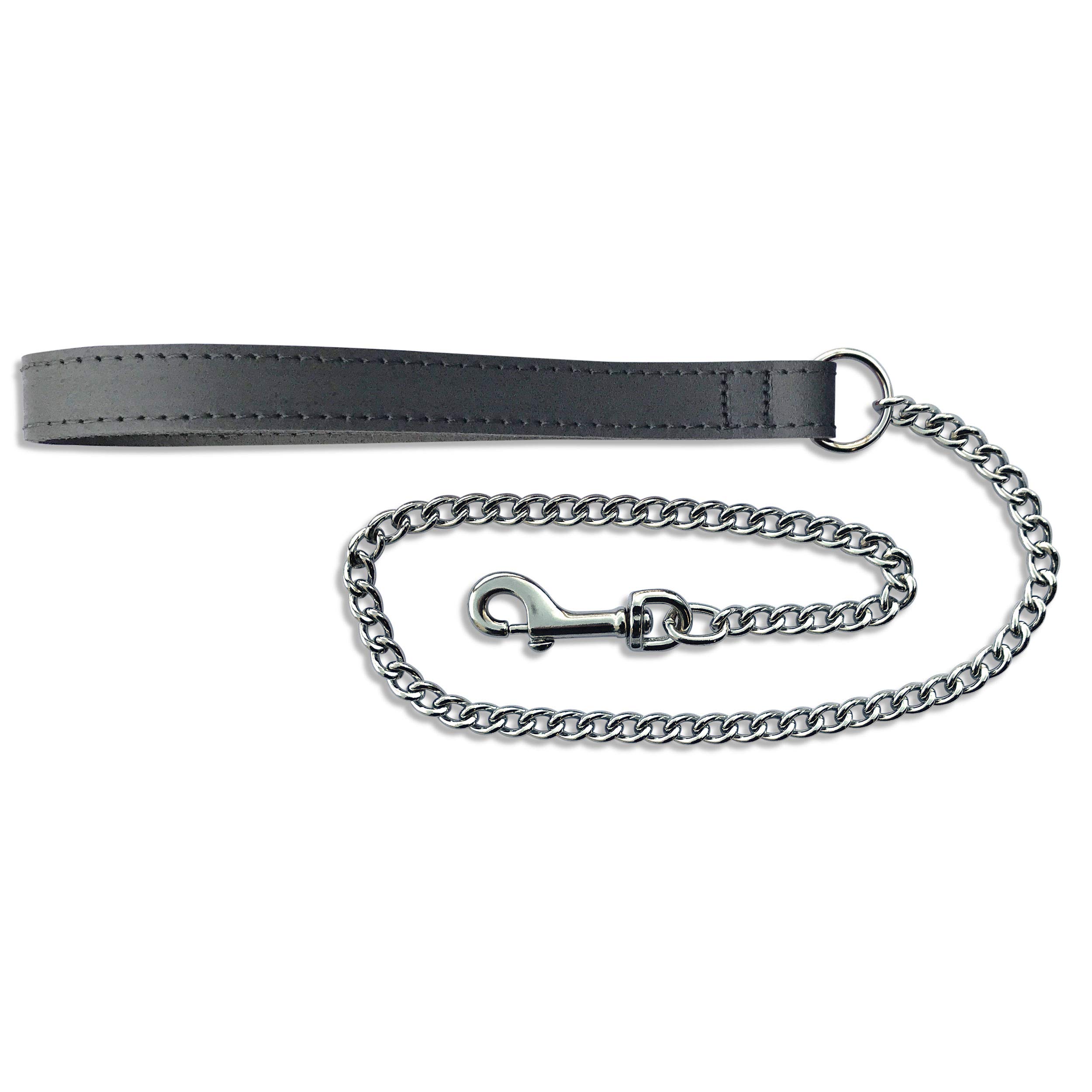 BBD Pet Products Leather Chain Lead, One Size, Medium, 30 x 5/8 -Inch, Grey โ image 1