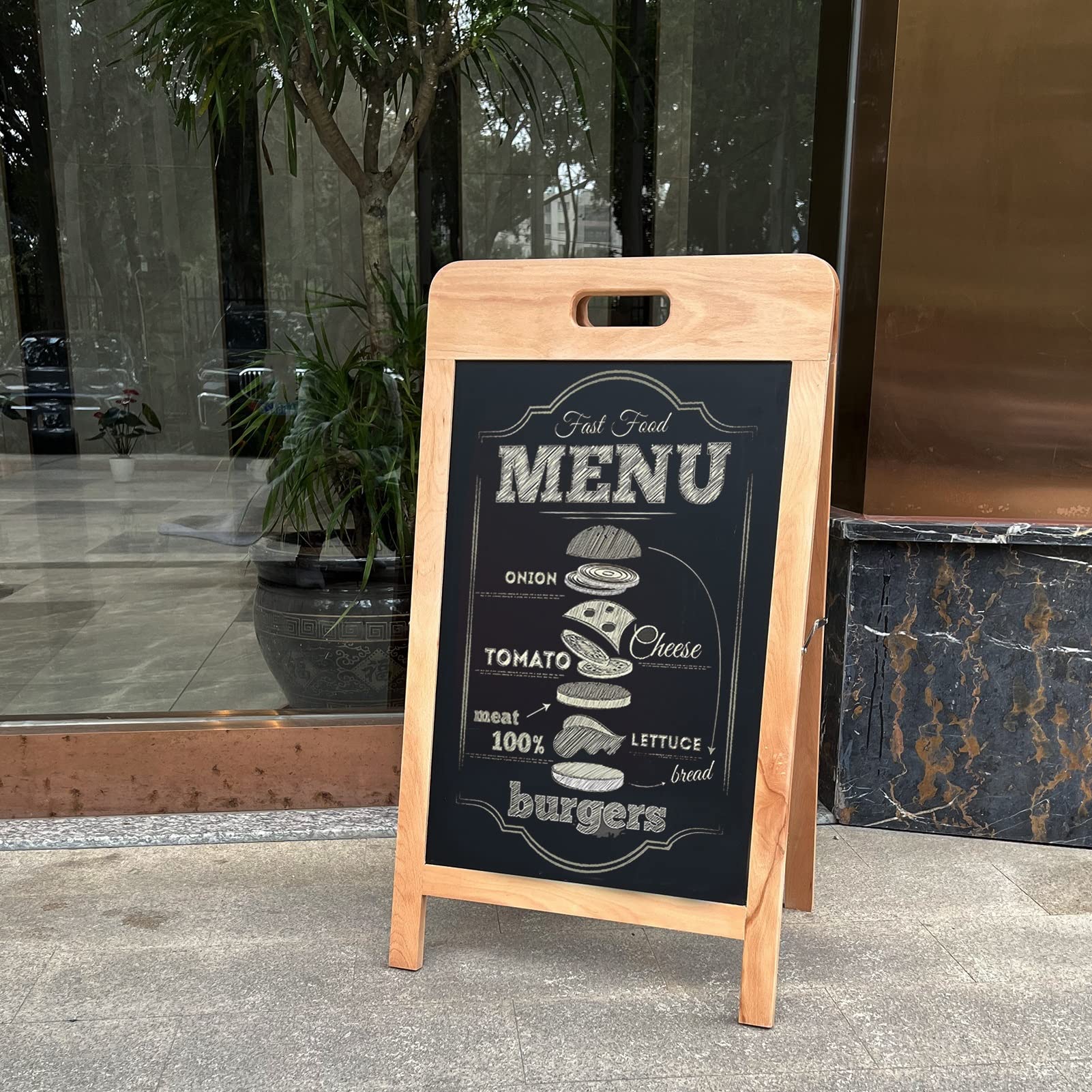 Pizarra Magnética con Marco En A De 19,7 X 35,4 Pulgadas, Marco De Madera De Haya, Tablero De Sándwich De Pie, Caballete De Tiza para Menú, para Restaurante O Boda