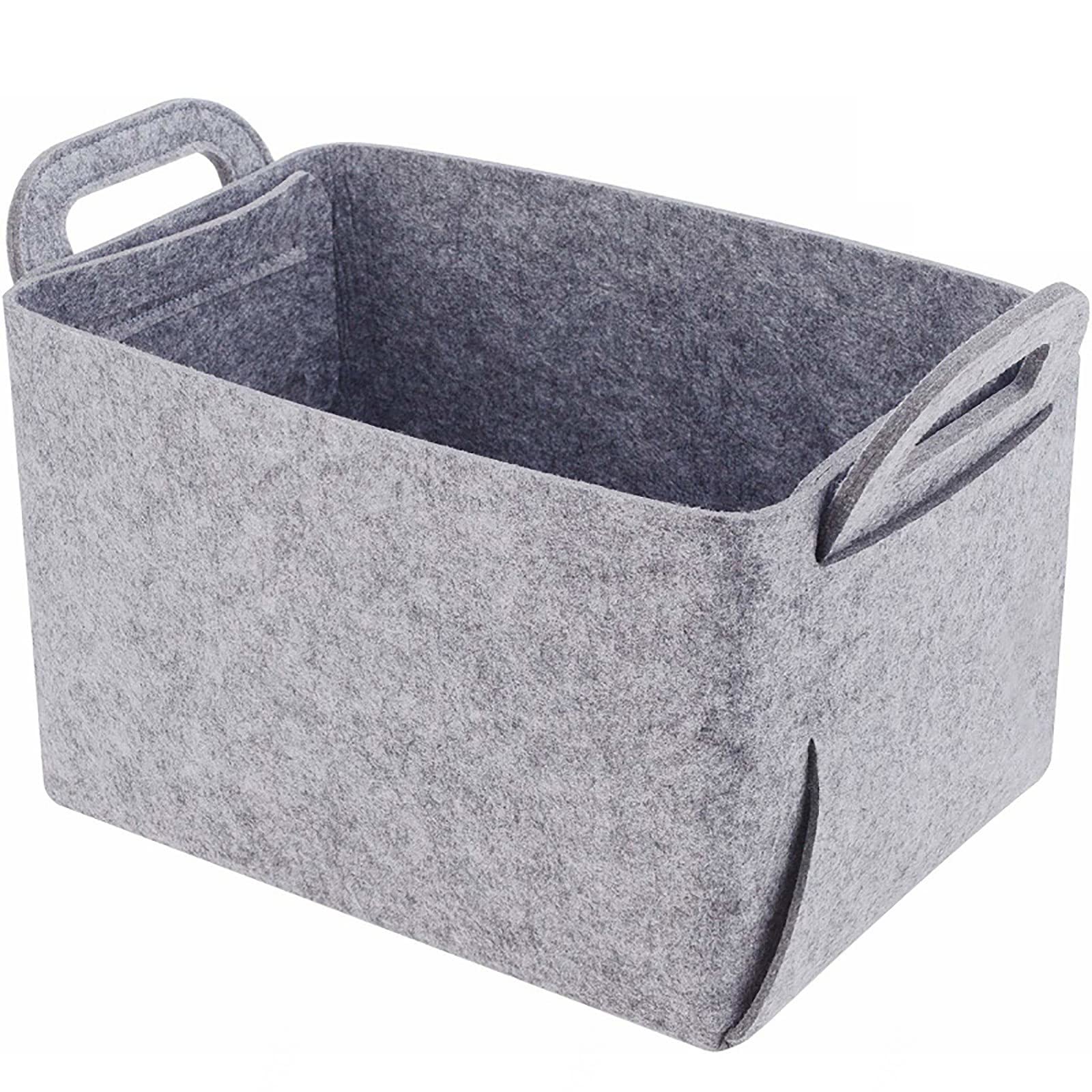 Große faltbare Filz-Aufbewahrungsbox mit Griffen, faltbarer Filzkorb, Organizer für Kleidung, Bücher und mehr, Grau, 50 x 35 x 32 cm