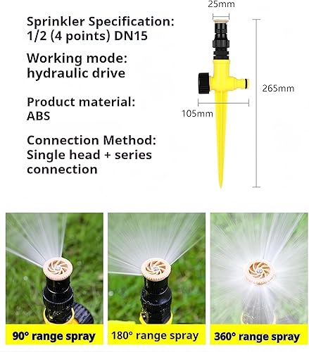 Miniatura 2 de Aspersor ajustable de 360 para césped y jardín, sistema de rociadores de ABS duradero para césped, patios y macizos de flores, diseño conectable