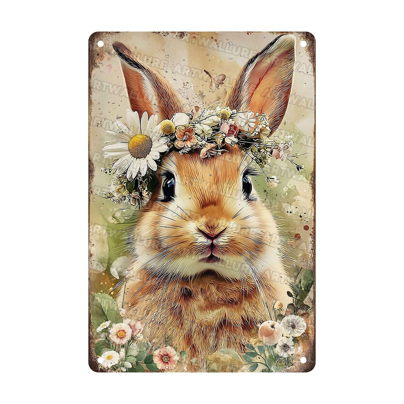 Easter Bunny Rabbit Tin Sign Vintage Metal Decor for Bedroom garen Living Room Kitchen Wall Decor Rabbit Art Gift 8x12Inch