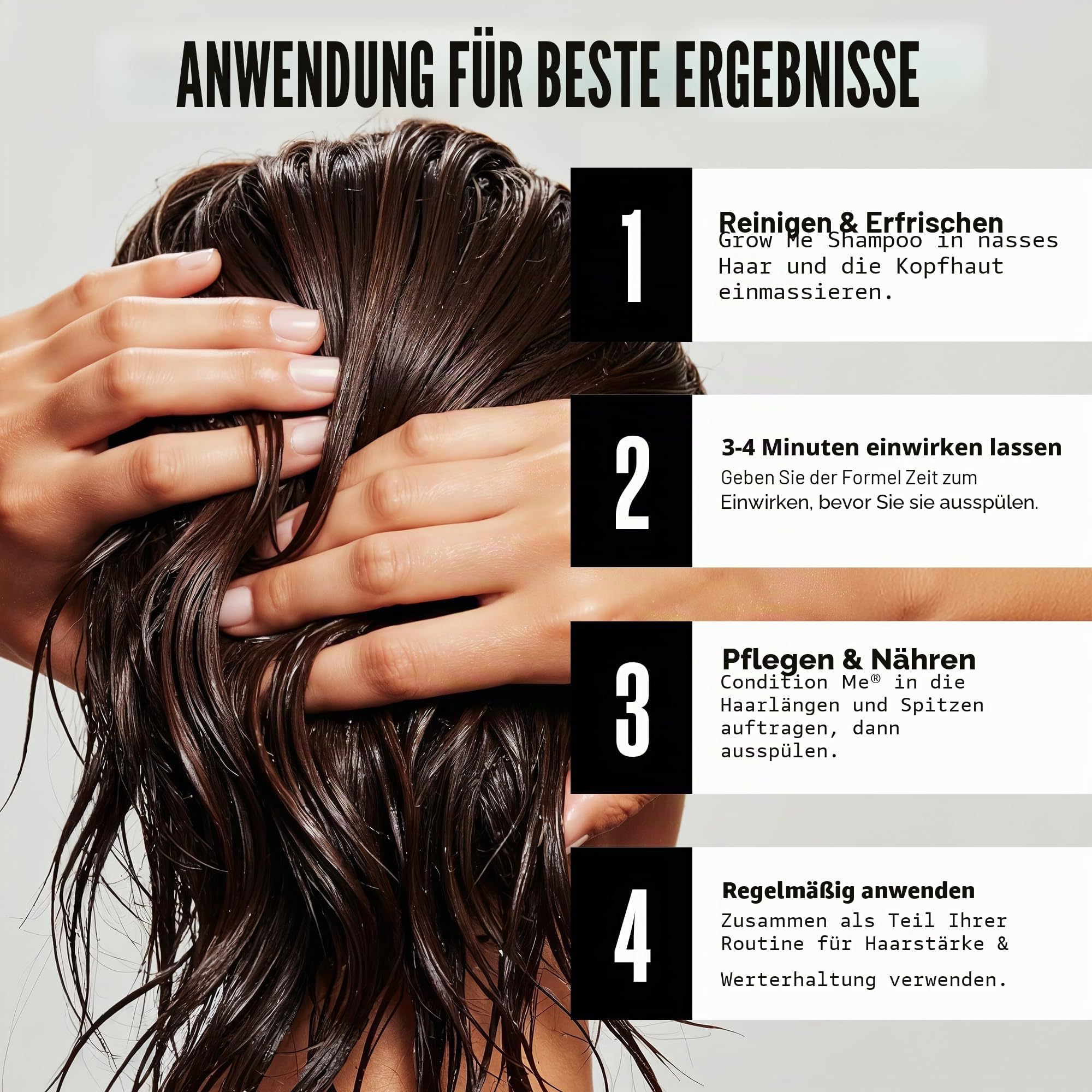 Haarwuchs Shampoo, Haarwuchs-Conditioner Watermans, Biotin, Arganöl, Allantoin, Rosmarin, Niacinamid B3, Lupinenprotein mit vielen anderen Vitaminen für das Haarwachstum.