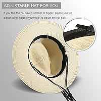 Vista 3 de Lanzom - Sombrero de paja playero para mujer, de ala ancha, plegable, estilo Fedora, UPF50+