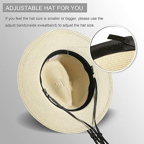 Miniatura 3 de Lanzom - Sombrero de paja Panamá de ala ancha para mujer plegable estilo Fedora UPF50 01-caqui, 02-Beige, 02-Negro, 02-Marrón, gris (02-GREY),